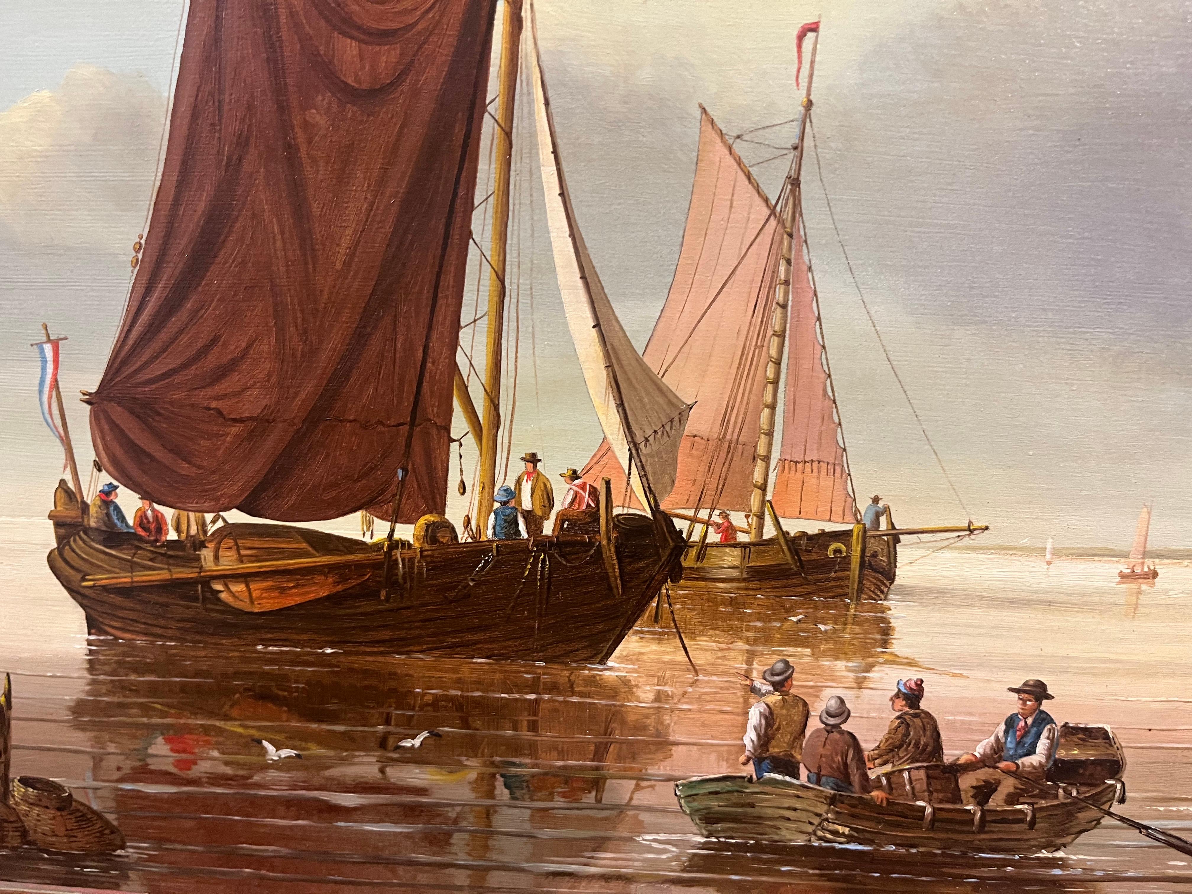 PEINTURE A L'HUILE D'ANCIEN MAITRE Haute qualité 19ème SIÈCLE Mers calmes Cadre doré en vente 15