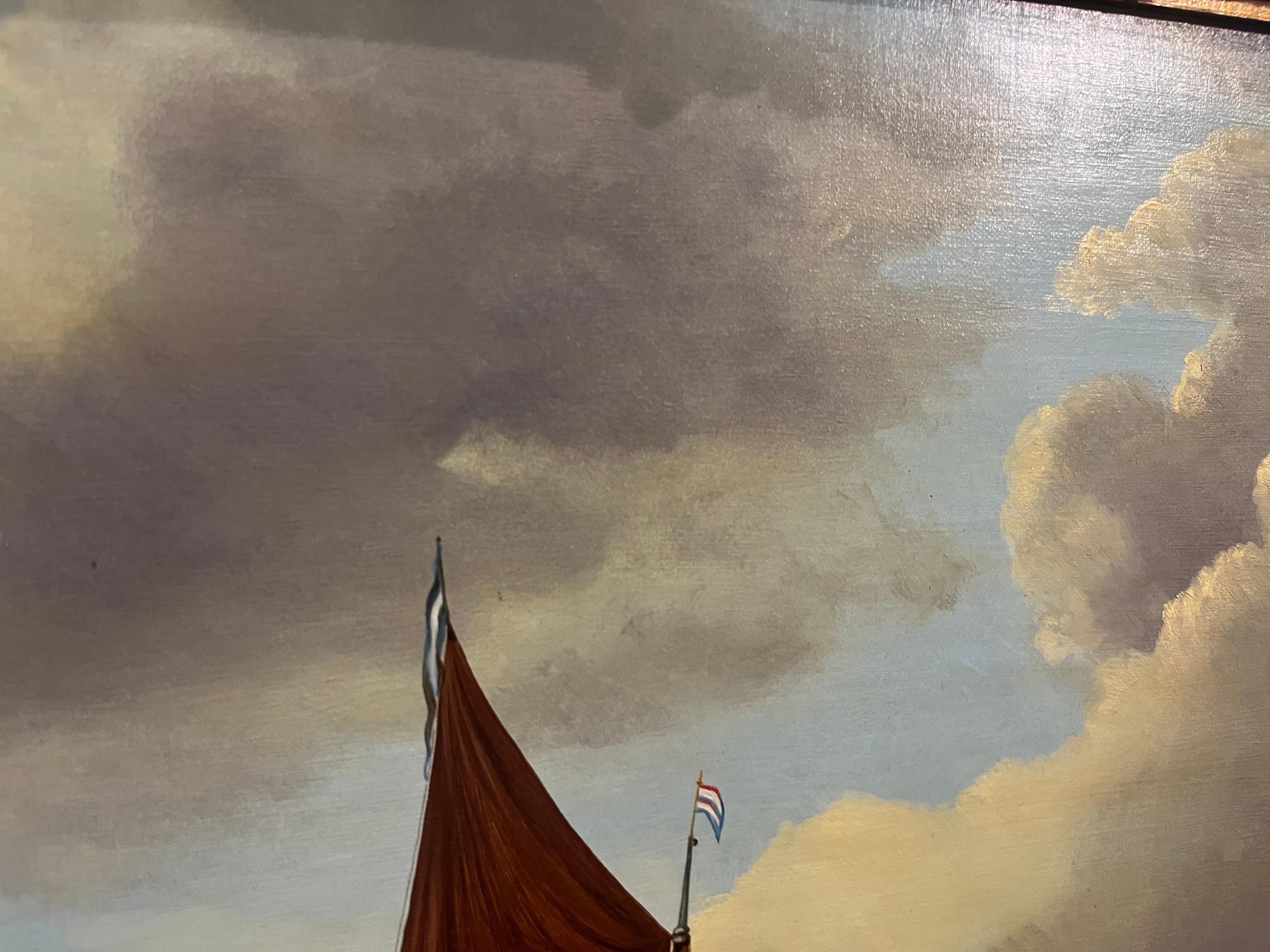 PEINTURE A L'HUILE D'ANCIEN MAITRE Haute qualité 19ème SIÈCLE Mers calmes Cadre doré - Or Landscape Painting par George Wright 