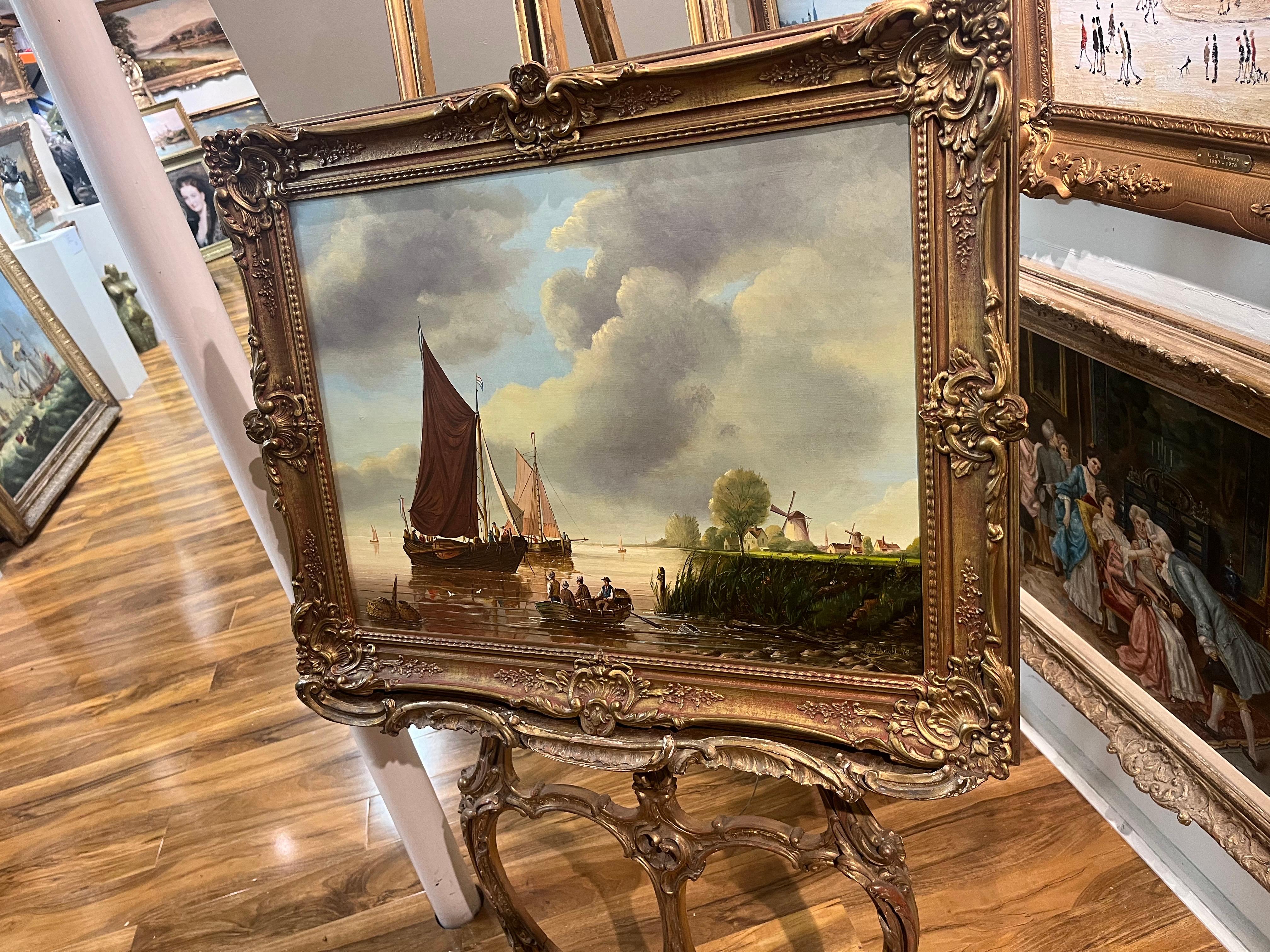 PEINTURE A L'HUILE D'ANCIEN MAITRE Haute qualité 19ème SIÈCLE Mers calmes Cadre doré en vente 1