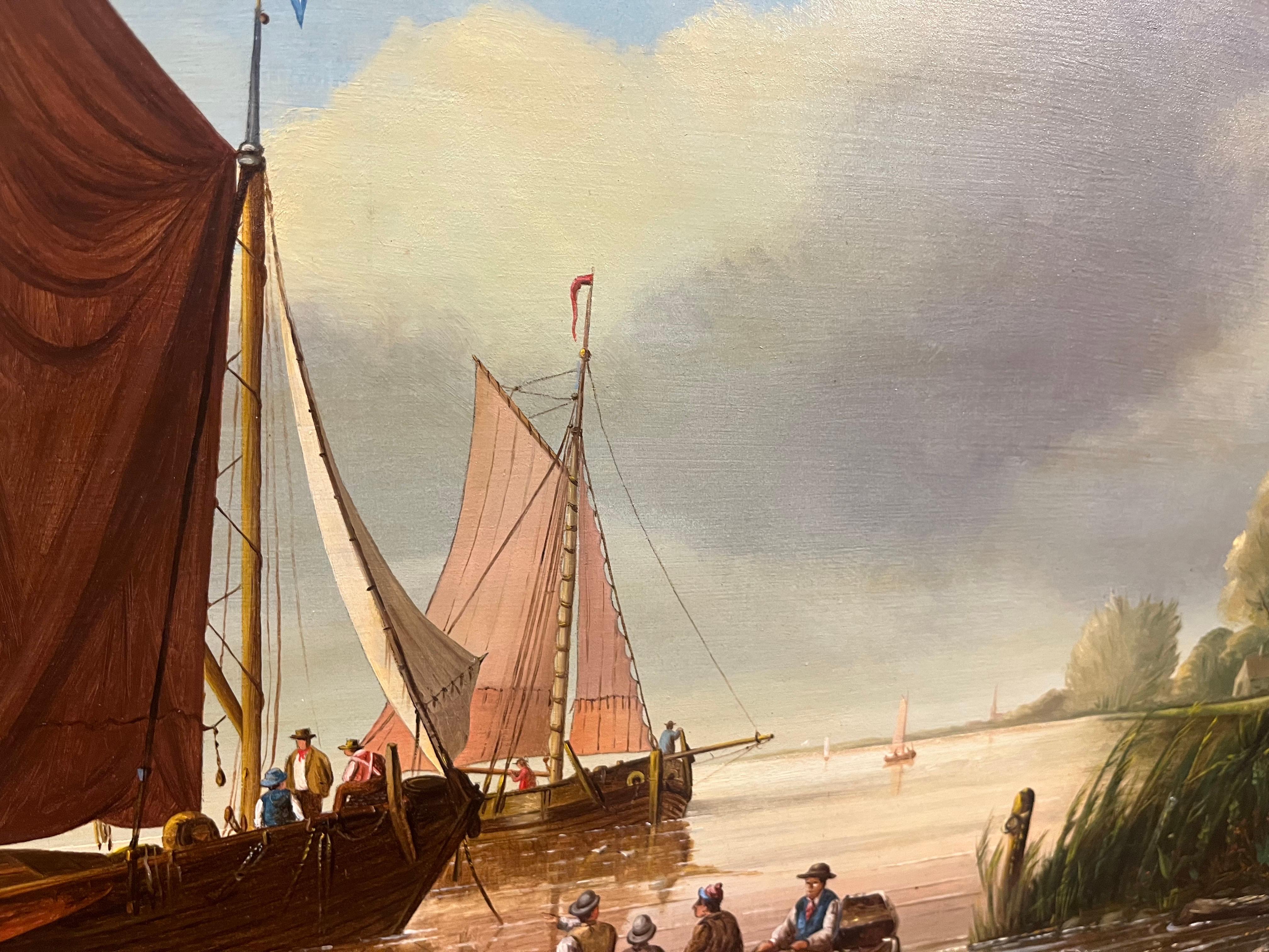 PEINTURE A L'HUILE D'ANCIEN MAITRE Haute qualité 19ème SIÈCLE Mers calmes Cadre doré en vente 3