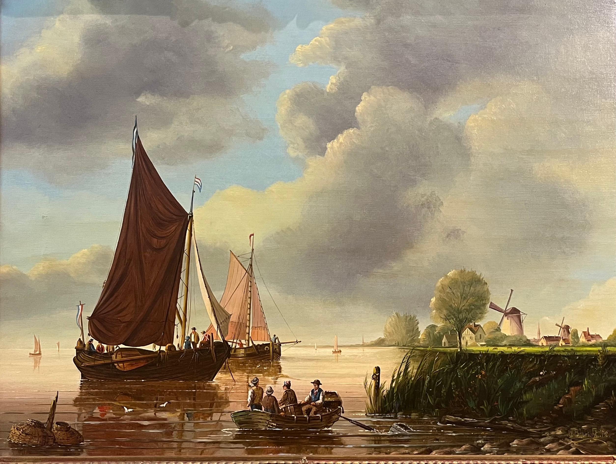 PEINTURE A L'HUILE D'ANCIEN MAITRE Haute qualité 19ème SIÈCLE Mers calmes Cadre doré en vente 4