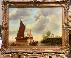 OLD MASTER OIL PAINTING High Quality 19th CENTURY Calm Seas Gold Gilt Frame