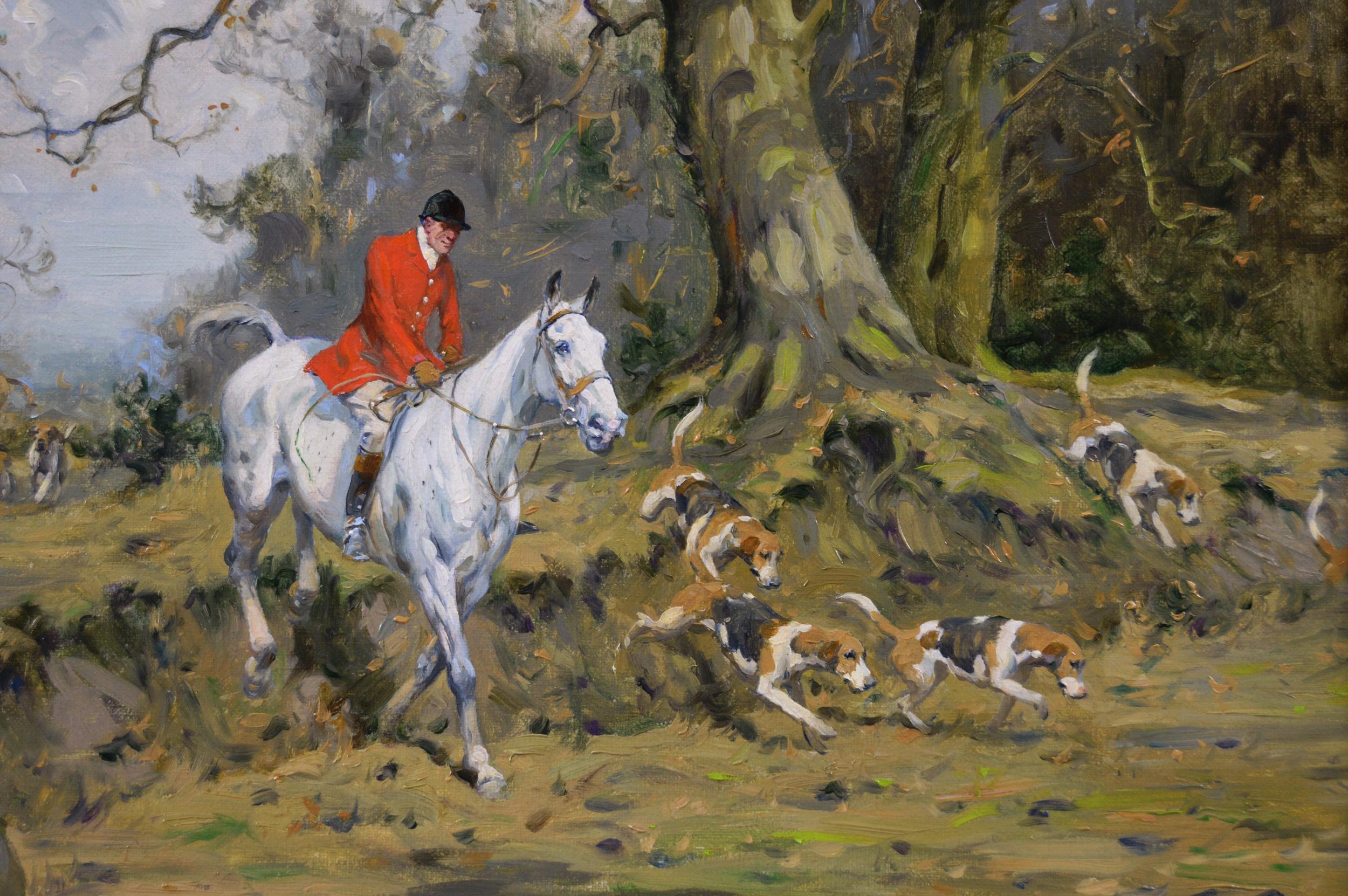 Peinture à l'huile sportive de chevaux et de chiens de chasse  - Victorien Painting par George Wright 