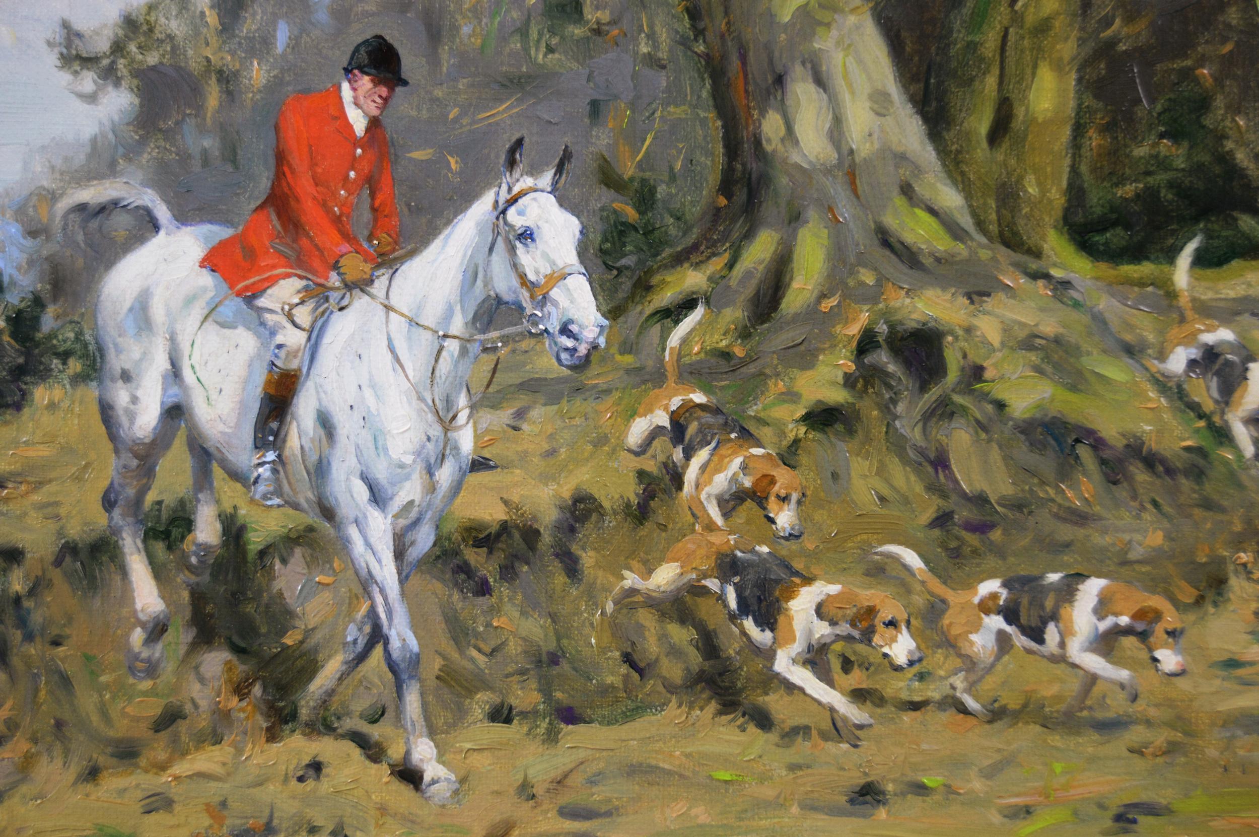 Sport-Ölgemälde von Pferden und Hunden bei der Jagd  (Braun), Landscape Painting, von George Wright 