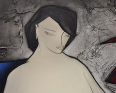 George Yatrides Modernist Painting Female Nude French Artist, c 1964