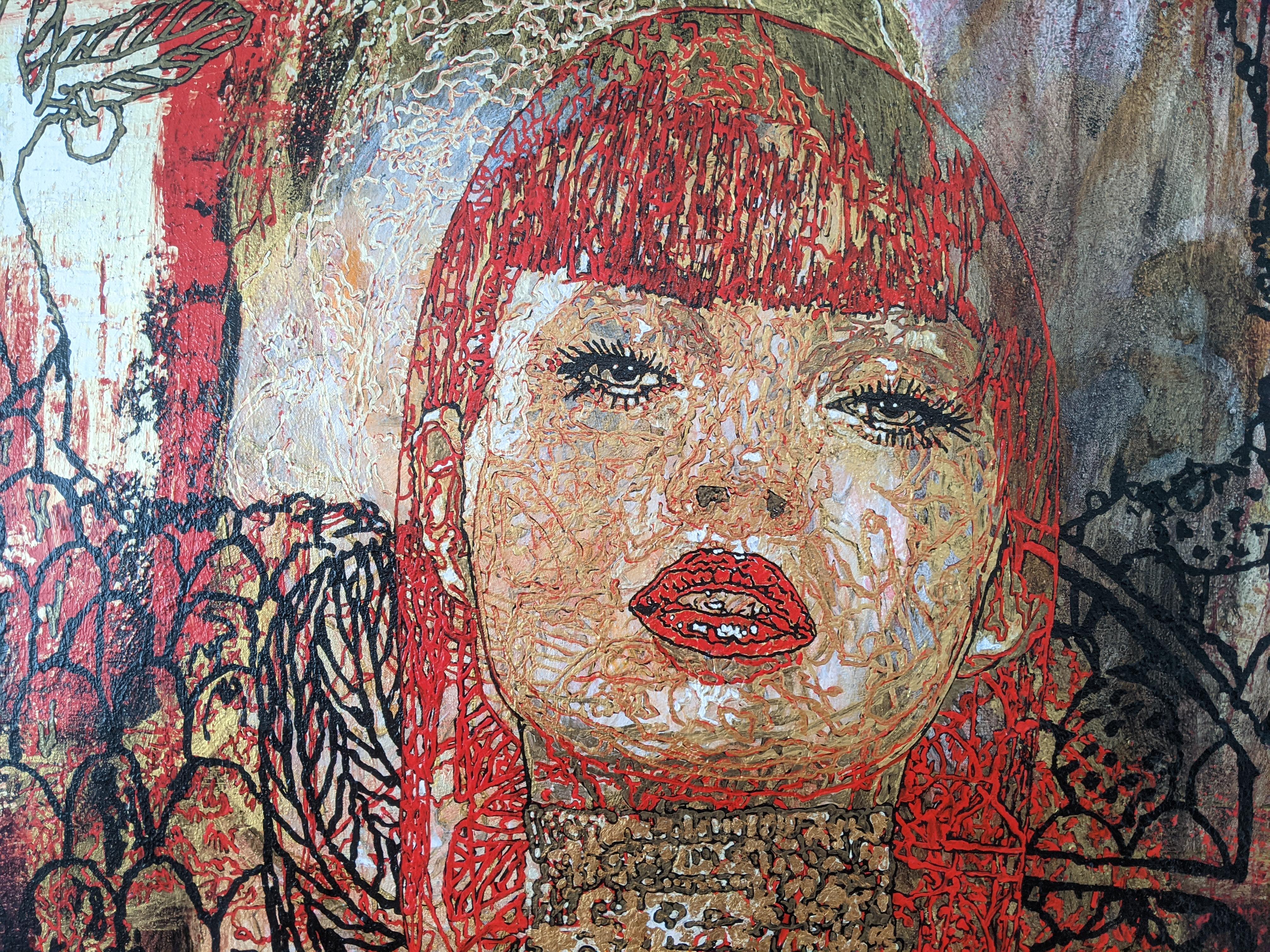 Painting, Textured, Red, Gold, Bold, Face, Expressive - Judith by George Yepes For Sale 1