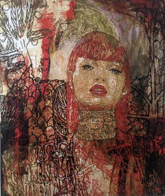 Painting, Textured, Red, Gold, Bold, Face, Expressive - Judith by George Yepes
