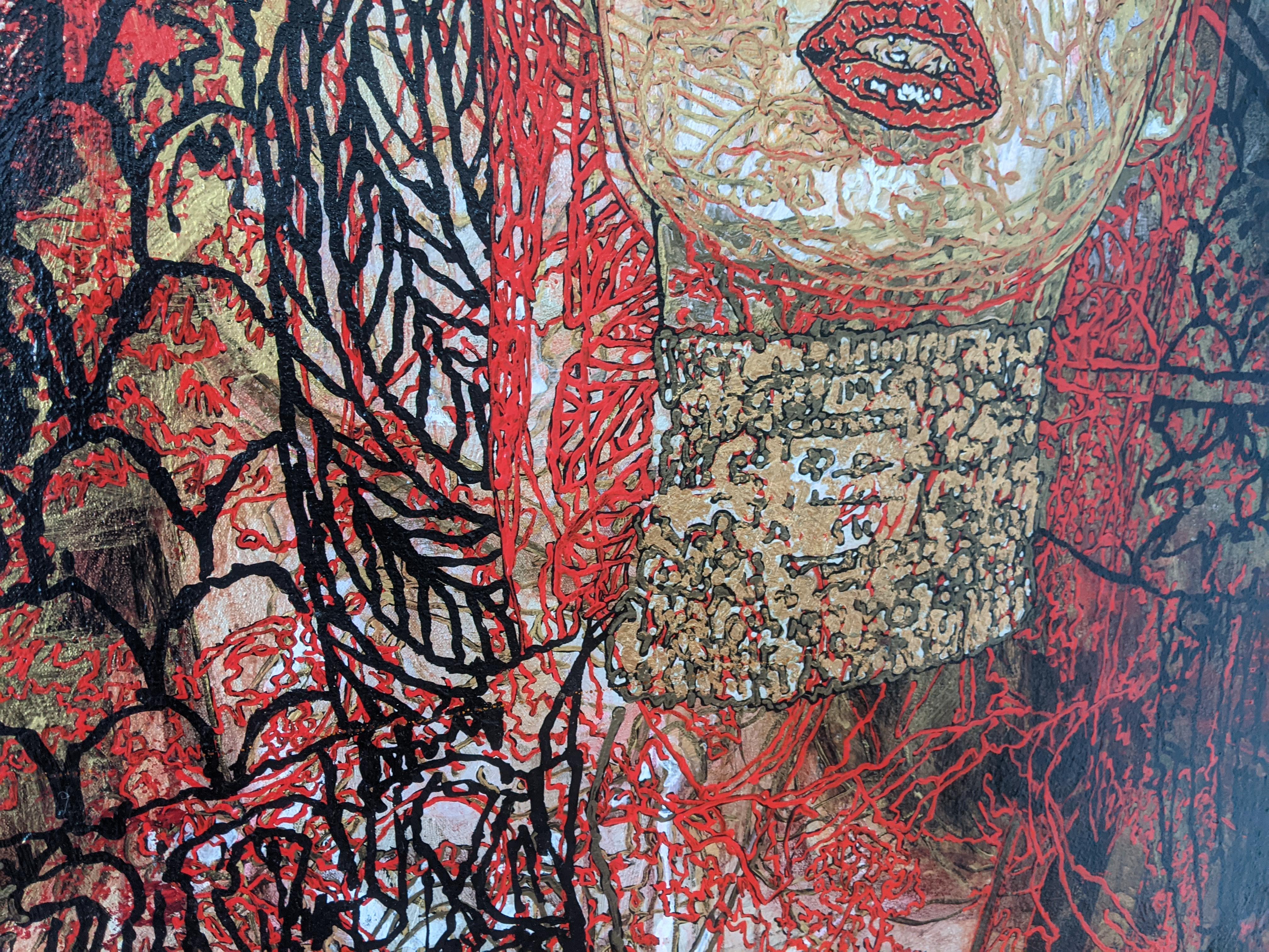 Painting, Textured, Red, Gold, Bold, Face, Expressive - Judith by George Yepes For Sale 3