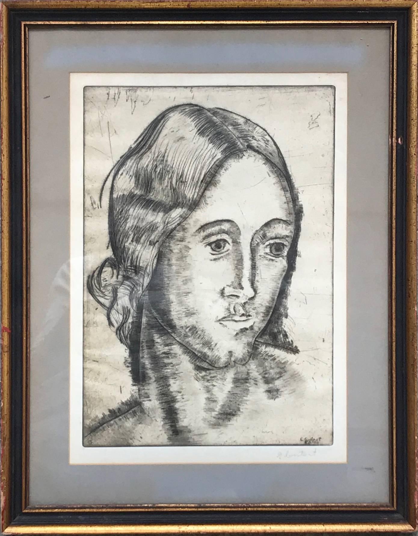George Zachary Constant Portrait Print - Untitled: Head of A Woman 1