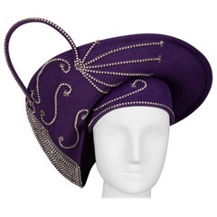 George Zamau'l Vintage Avant Garde Purple Rhinestone Wool Hat Unworn with Tags