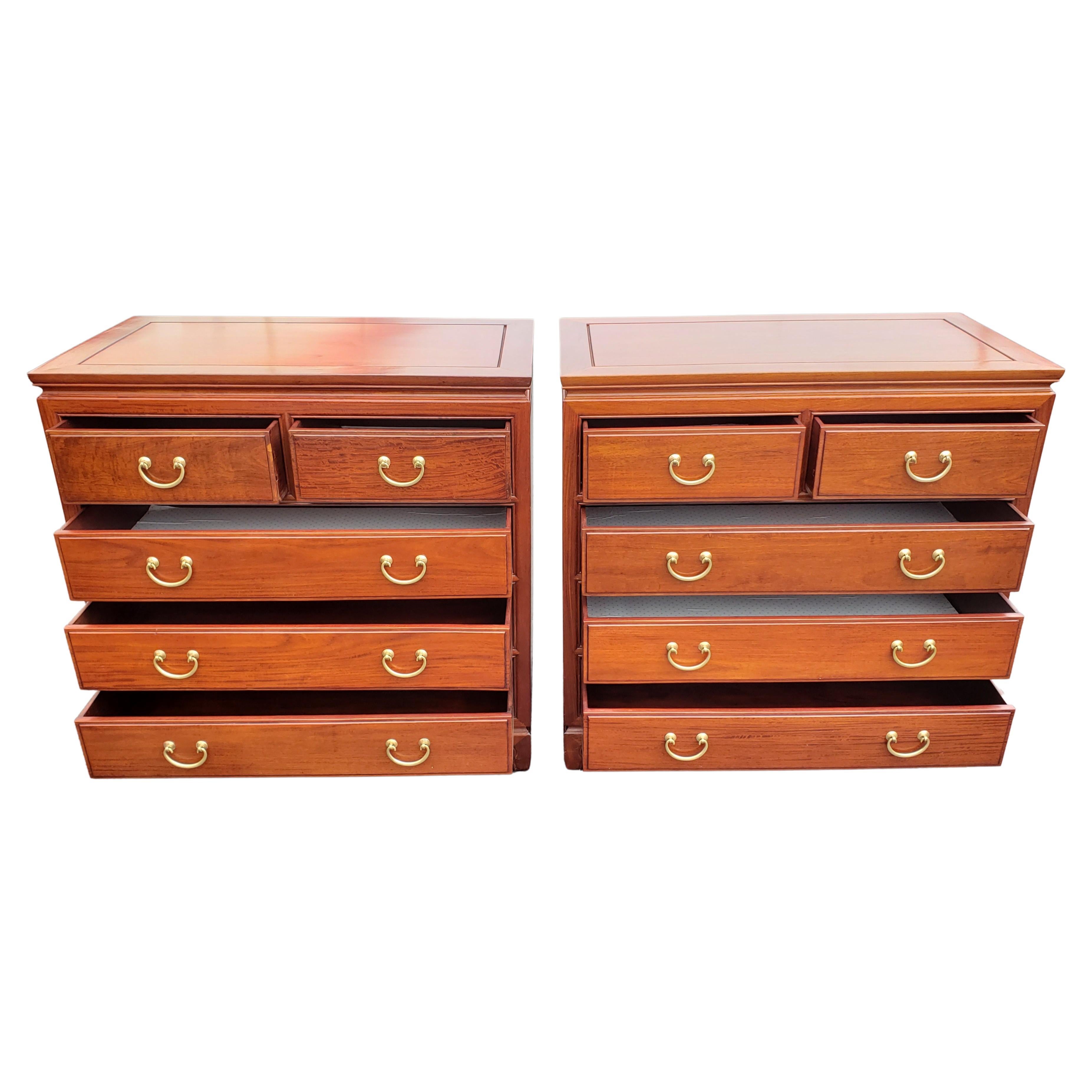 Brass George Zee Asian American Chippendale Rosewood Chest of Drawers For Sale