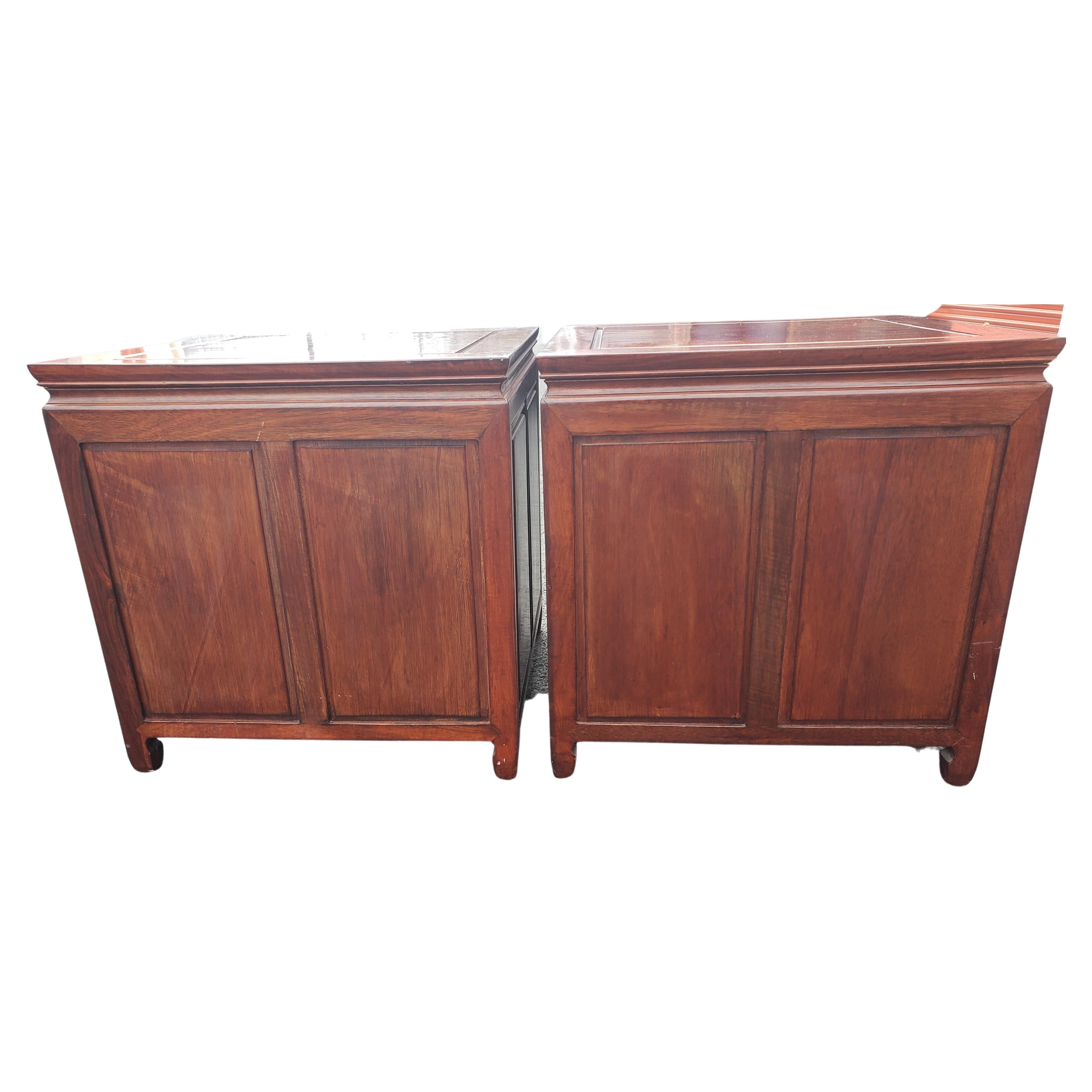 George Zee Asian American Rosewood Chippendale Side Tables, circa 1960s, a Pair For Sale 1