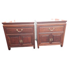 George Zee Asian American Rosewood Chippendale Side Tables, circa 1960s, a Pair