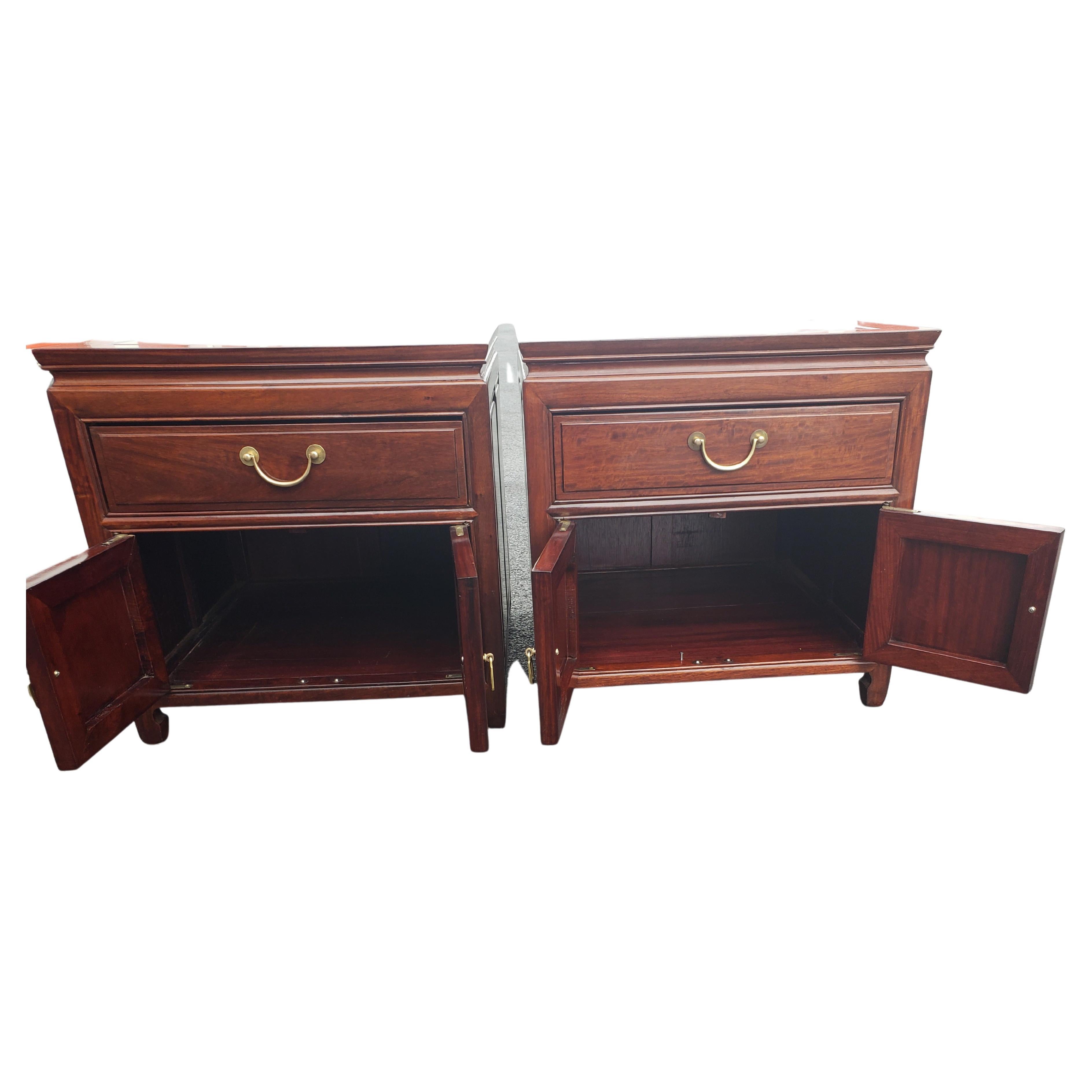 Chinese Chippendale George Zee Asian American Rosewood Chippendale Side Tables, circa 1960s, a Pair For Sale