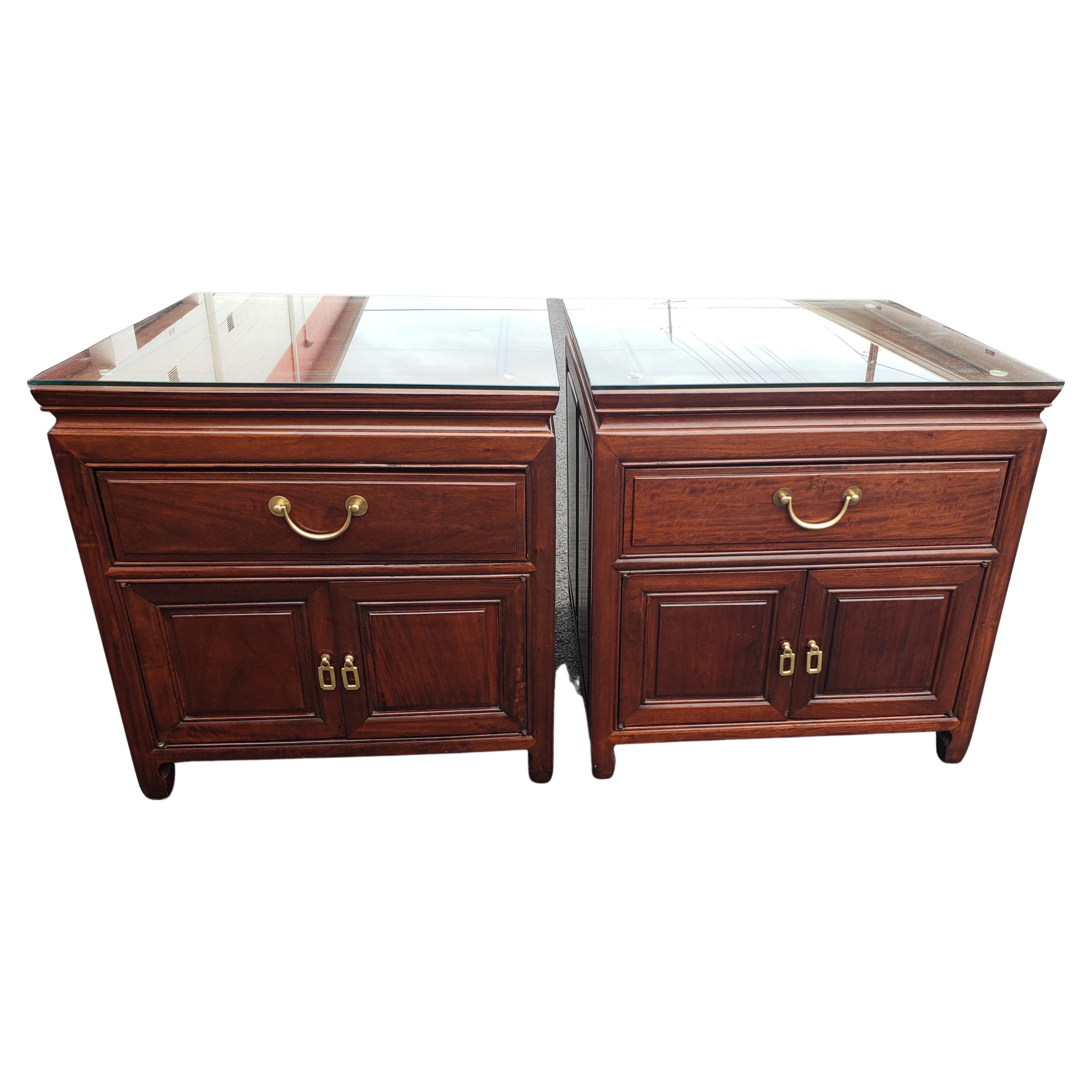 Hong Kong George Zee Asian American Rosewood Chippendale Side Tables, circa 1960s, a Pair For Sale