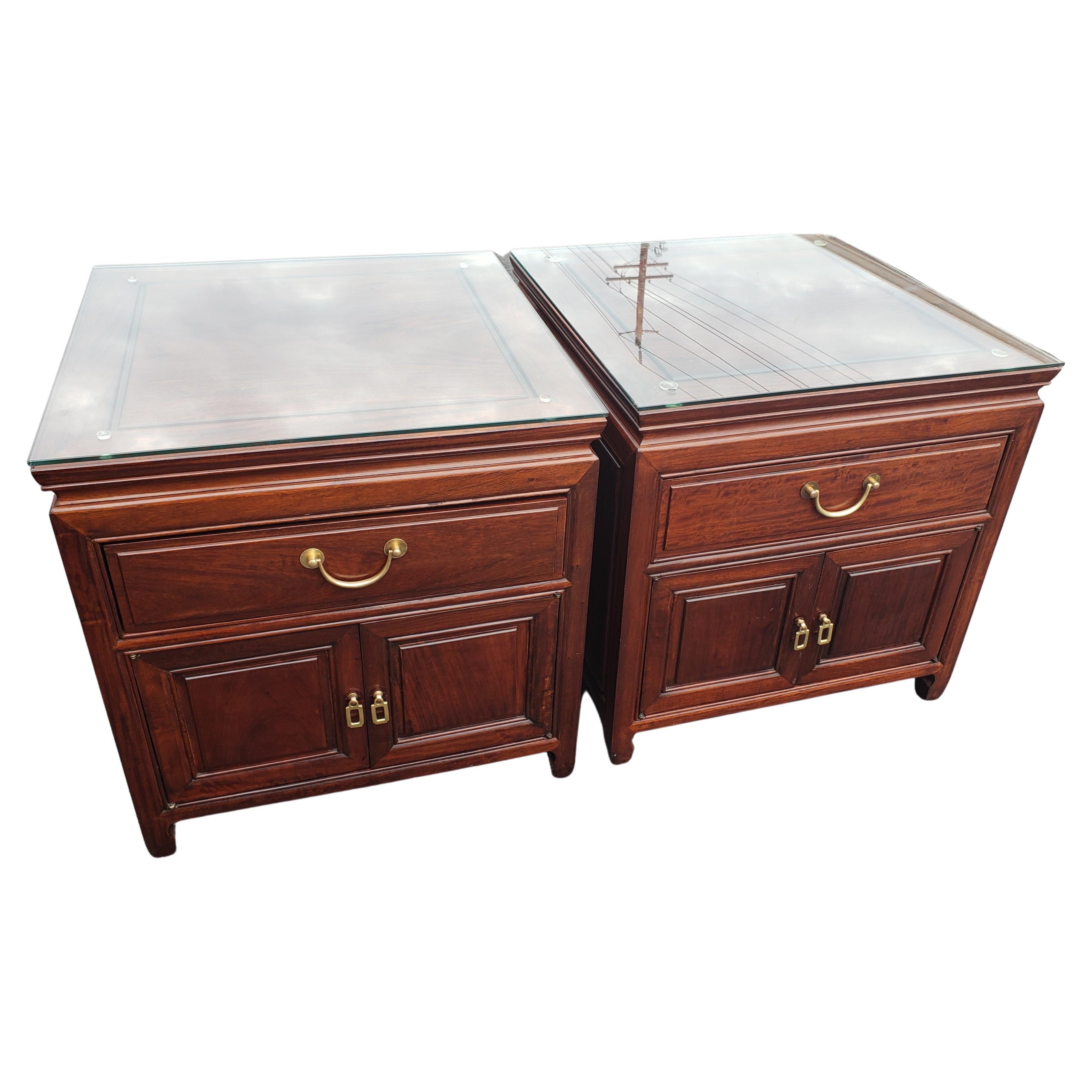Woodwork George Zee Asian American Rosewood Chippendale Side Tables, circa 1960s, a Pair For Sale