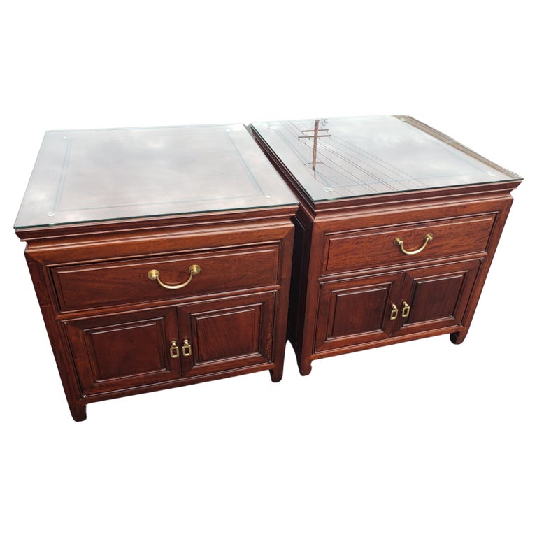 Zee Asian American Rosewood Chippendale Side Tables, circa 1960s