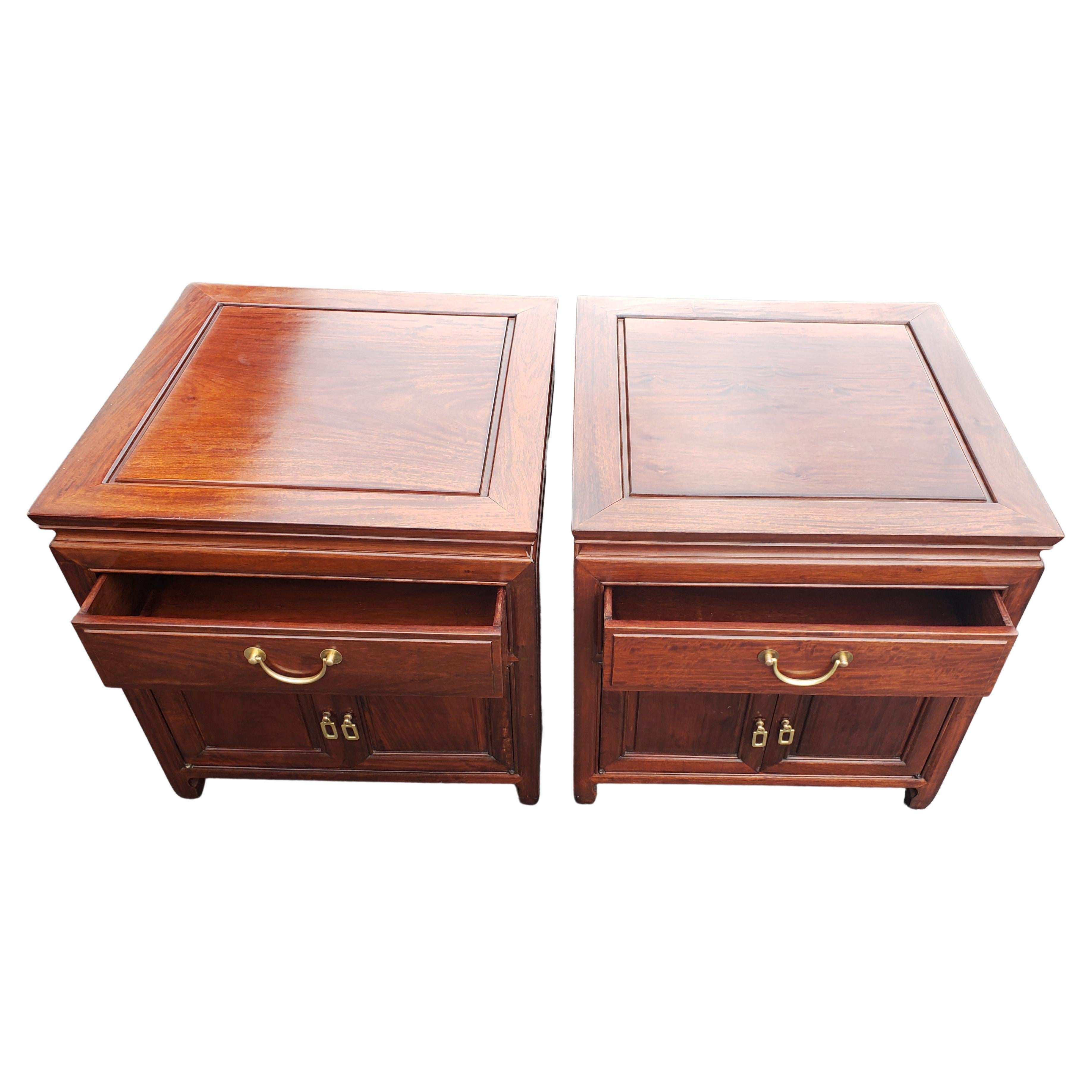 George Zee Asian American Rosewood Chippendale Side Tables, circa 1960s, a Pair In Good Condition For Sale In Germantown, MD
