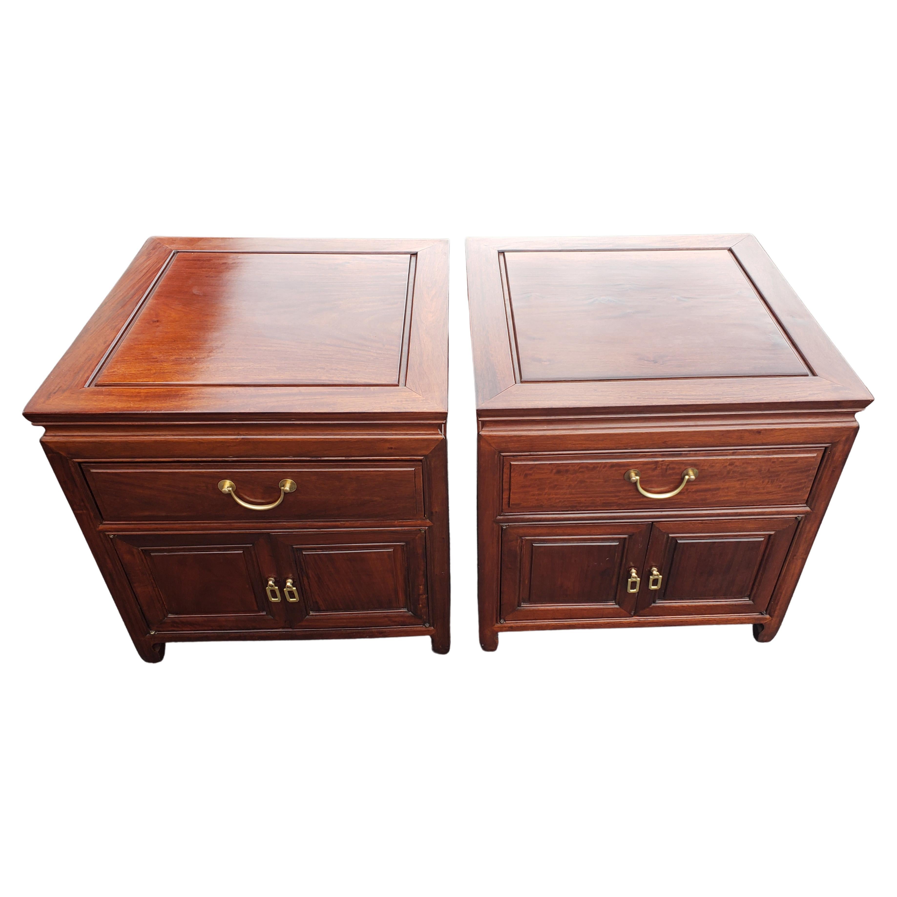 20th Century George Zee Asian American Rosewood Chippendale Side Tables, circa 1960s, a Pair For Sale