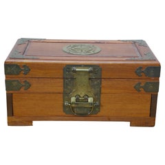 George Zee Chinese Chinoiserie Rosewood Brass Longevity Jewelry Chest Box 12"