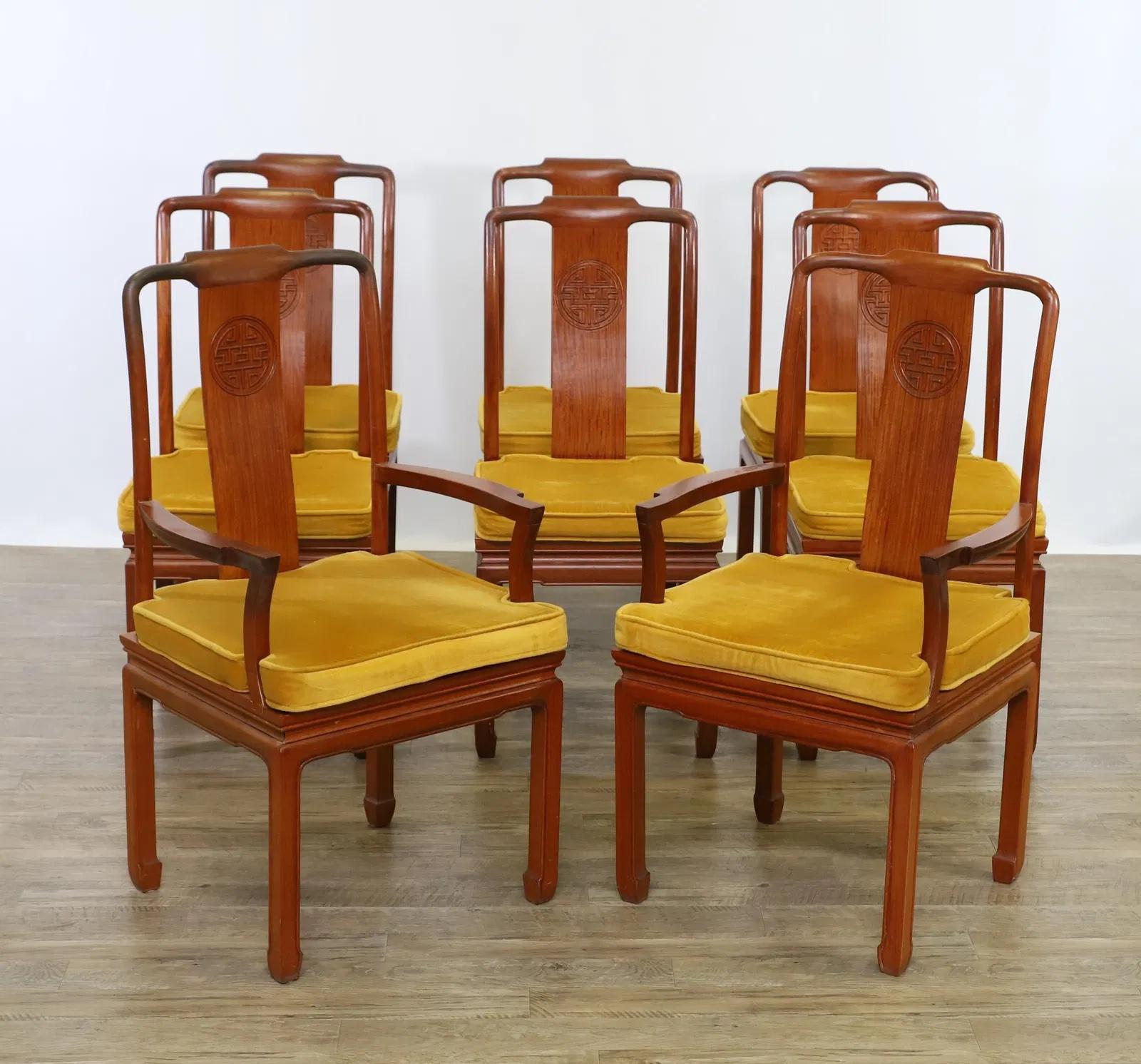 Chinoiseries George Zee and Co. Ensemble de table à manger à rallonge anglo-chinois en teck et 8 chaises en vente