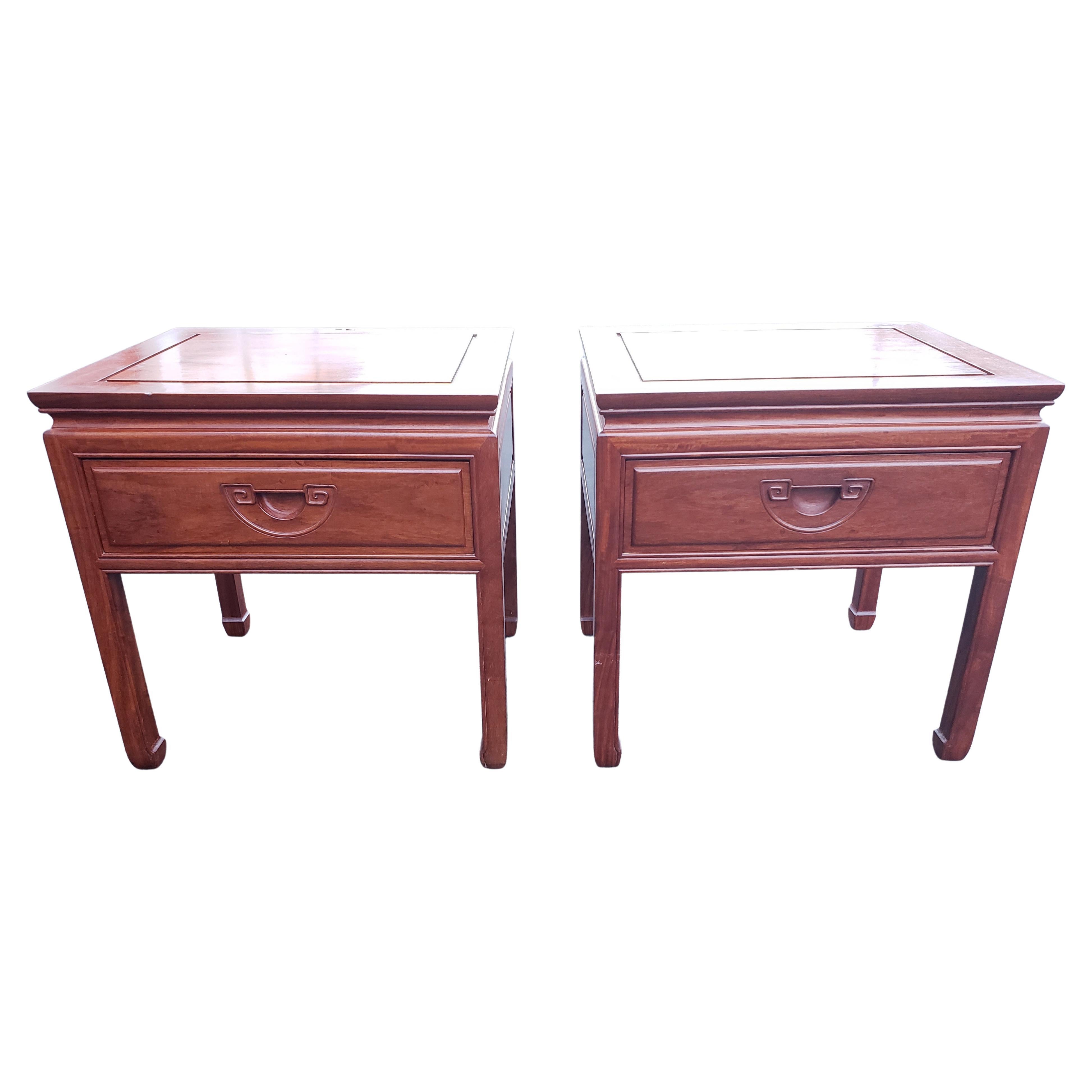 Tang George Zee Rosewood Hand Crafted Side Tables W Integrated Carved Handles, a Pair