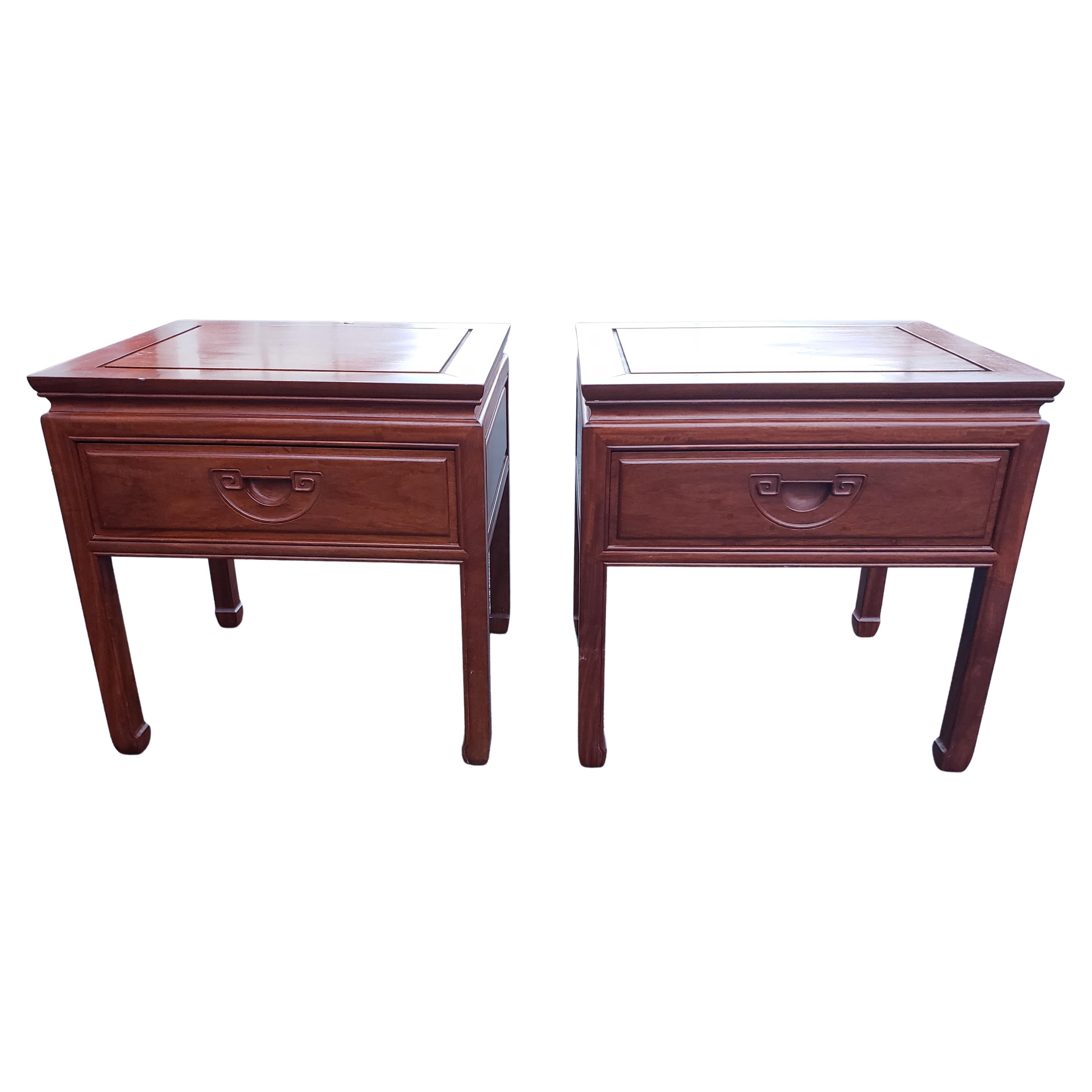 Hong Kong George Zee Rosewood Hand Crafted Side Tables W Integrated Carved Handles, a Pair