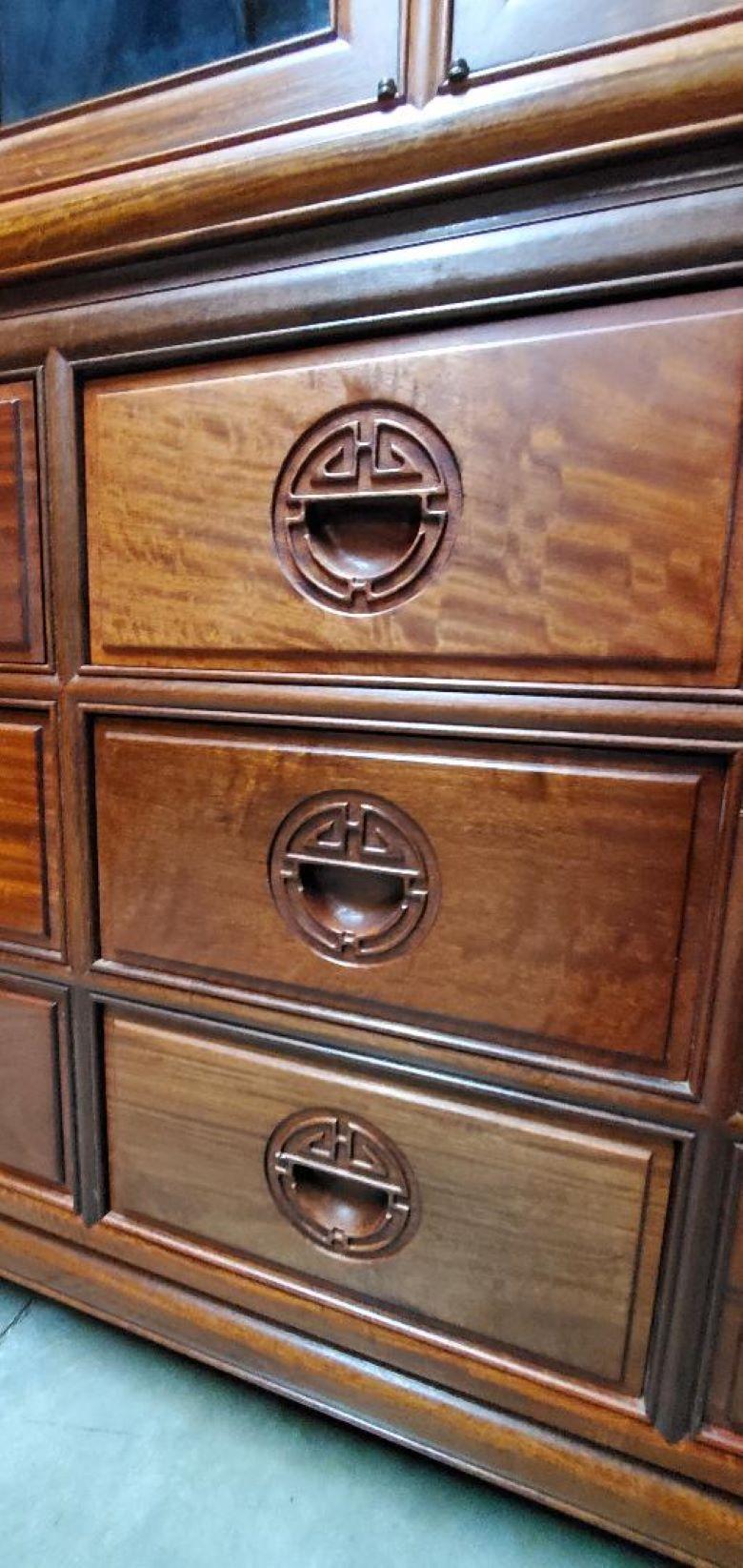 George Zee Rosewood Long Dresser With Glass Hutch And Matching Rosewood Tall Boy For Sale 4