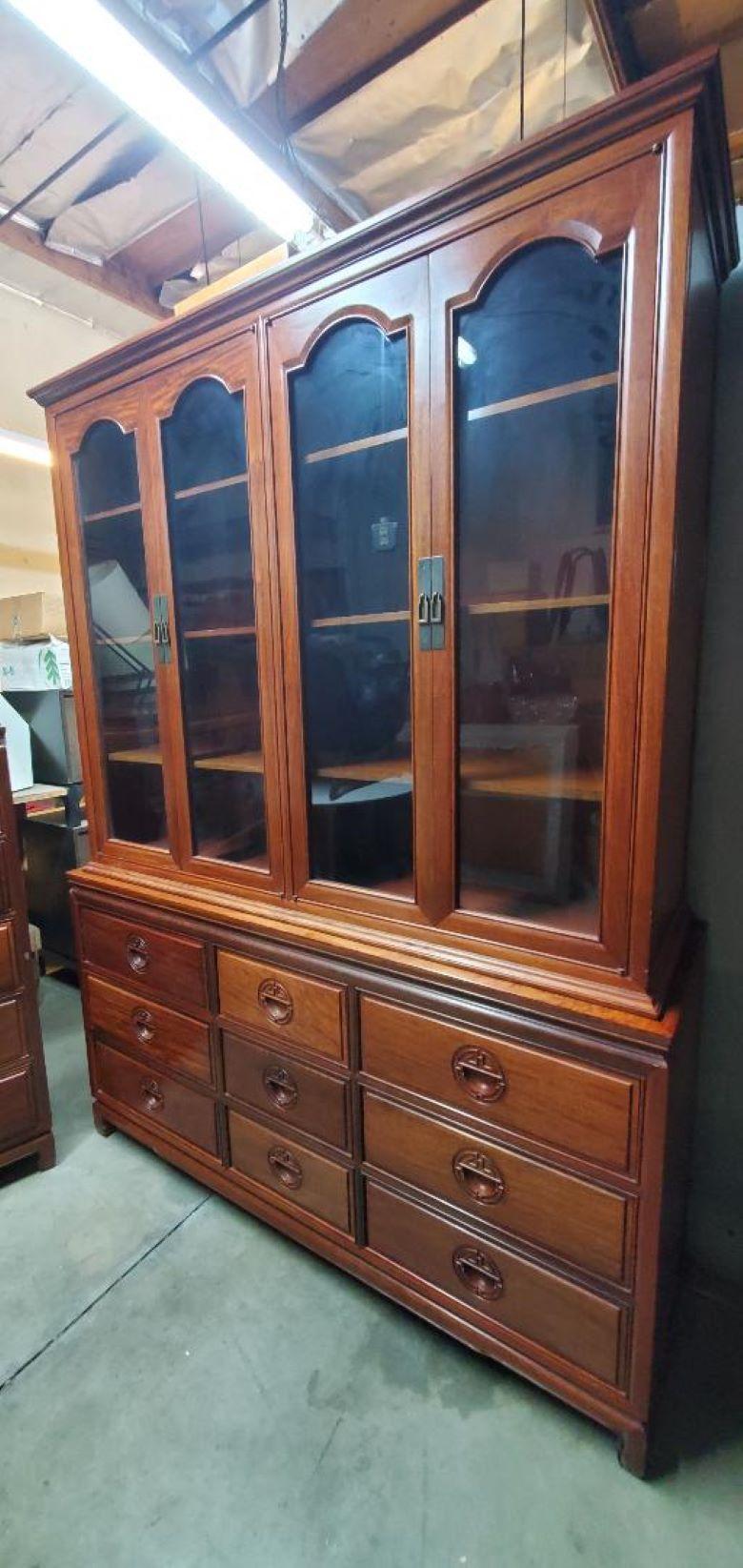 George Zee Rosewood Long Dresser With Glass Hutch And Matching Rosewood Tall Boy For Sale 5