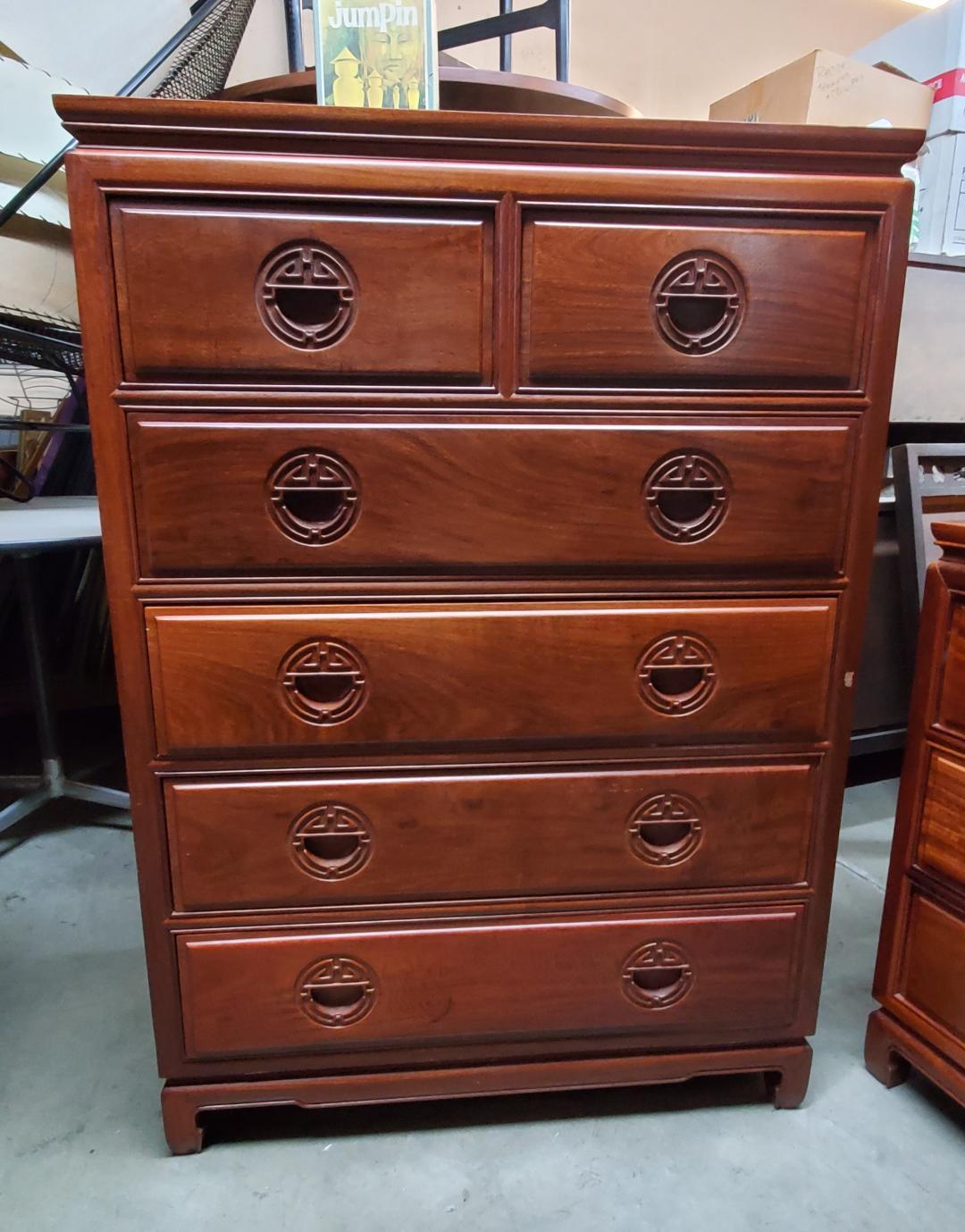 George Zee Rosewood Long Dresser With Glass Hutch And Matching Rosewood Tall Boy For Sale 9