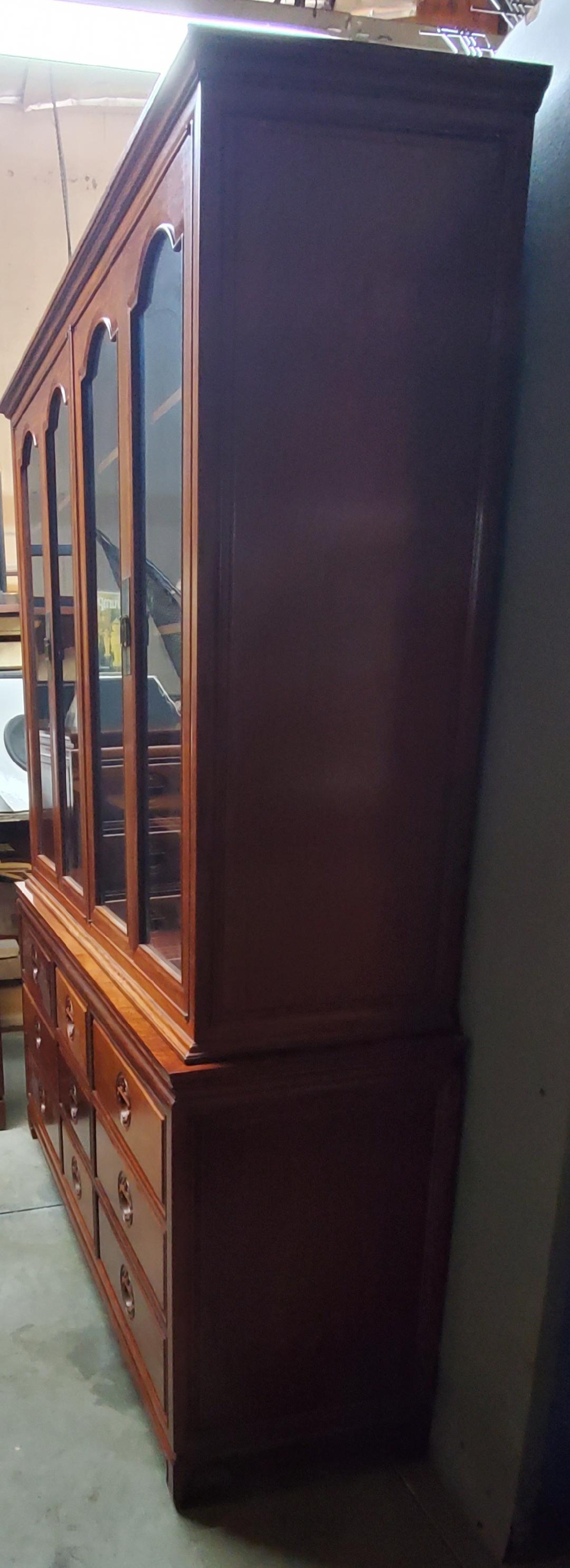 Chinoiserie George Zee Rosewood Long Dresser With Glass Hutch And Matching Rosewood Tall Boy For Sale