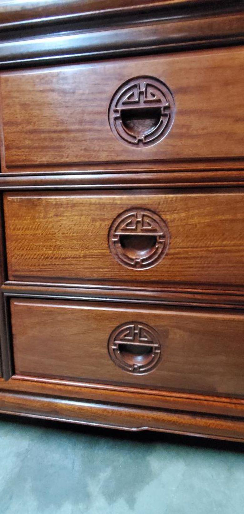 George Zee Rosewood Long Dresser With Glass Hutch And Matching Rosewood Tall Boy For Sale 3