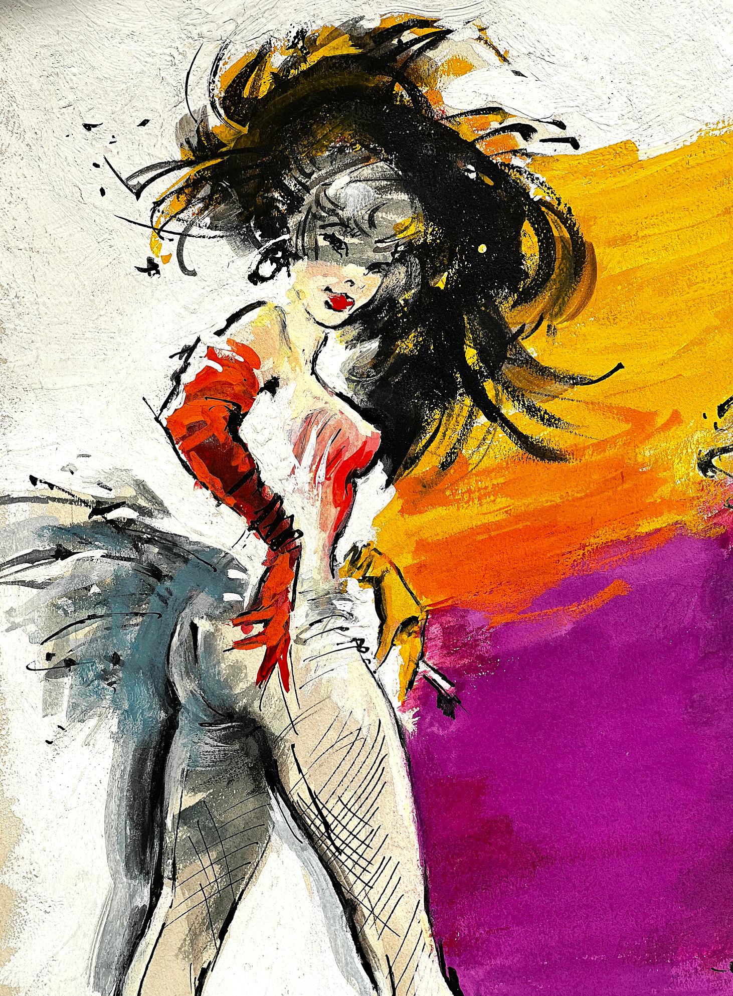 Sexy französische Cabaret-Tänzerinnen – Folies Bergere  Pulp-Taschenbuch-Cover (Impressionismus), Painting, von George Ziel