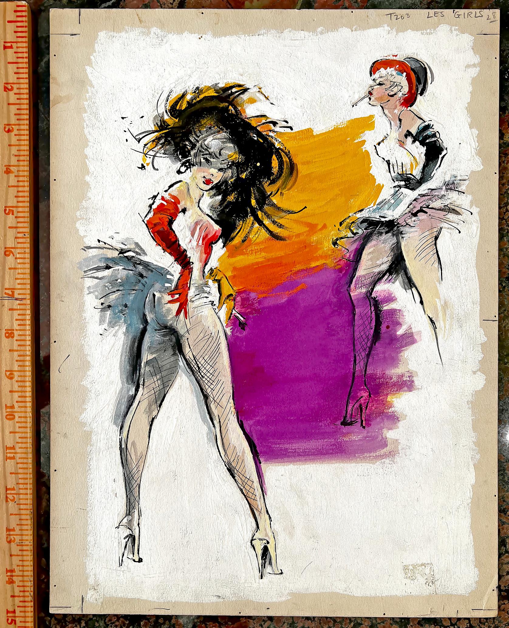 Sexy French Cabaret Dancers - Folies Bergere  Pulp Paperback Book Cover - Impressionist Painting by George Ziel