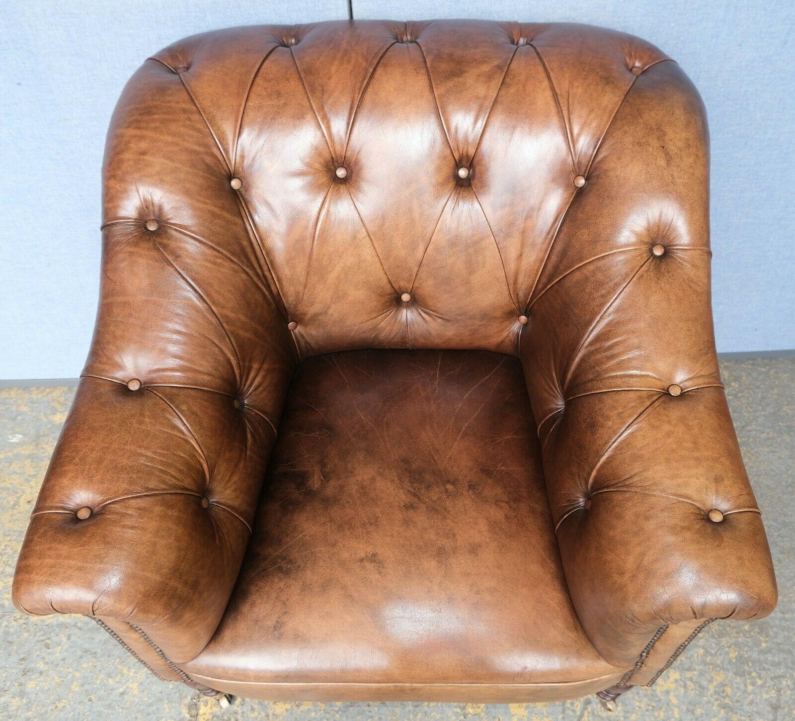 English Georgeous Somerville George Smith Distress Brown Leather Chesterfield Armchair