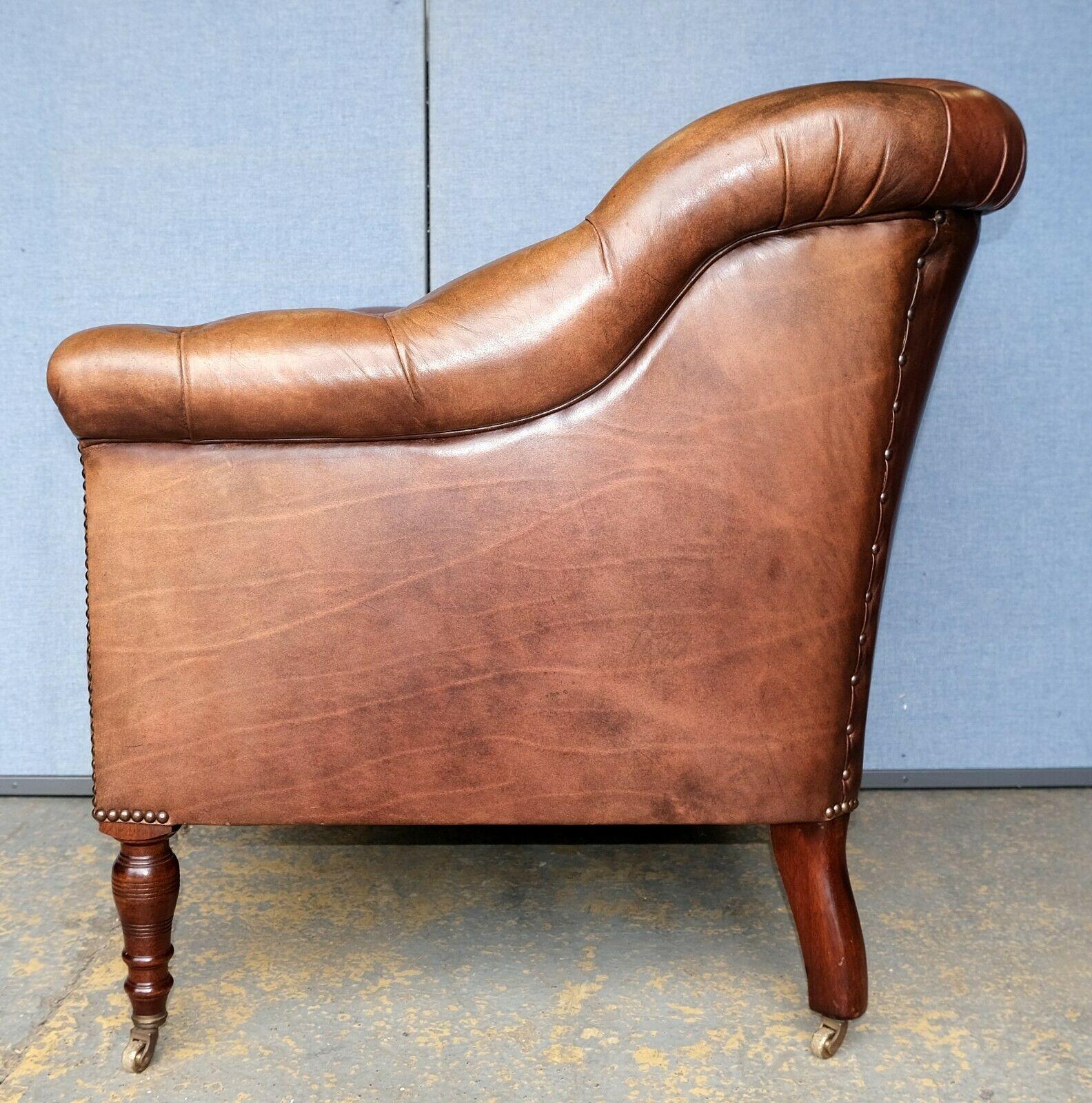 Hand-Crafted Georgeous Somerville George Smith Distress Brown Leather Chesterfield Armchair