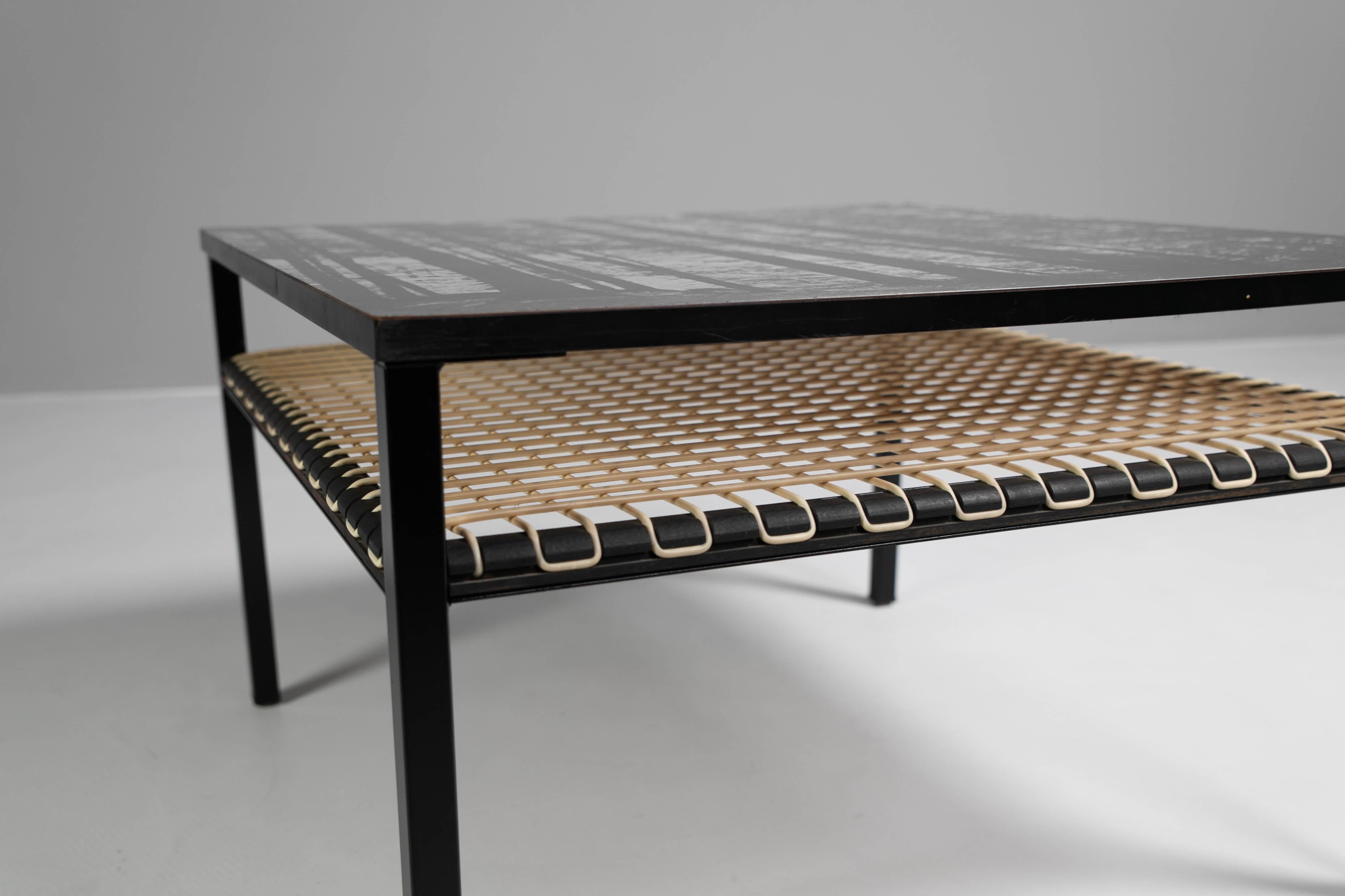 French Georges Adrien Tigien, Coffee Table with Print-Top Formica Top, 1960 For Sale