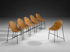 Georges and Hermine Laurent Set of Six Dining Chairs in Cane and Steel