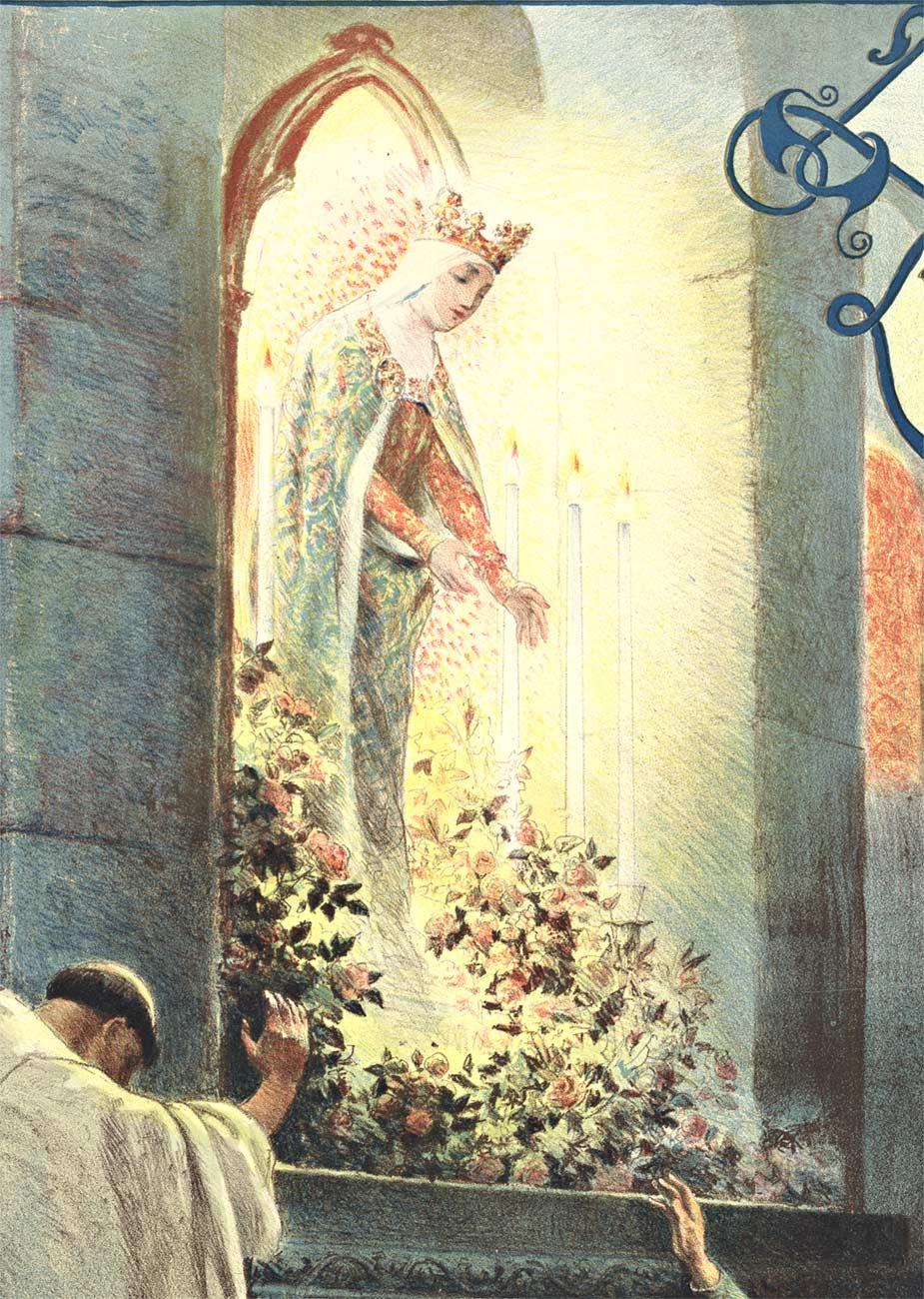 Originales Originalplakat „Le Jongleur de Notre-Dame“ aus dem Jahr 1904 (Beige), Figurative Print, von Georges Antoine Rochegrosse 