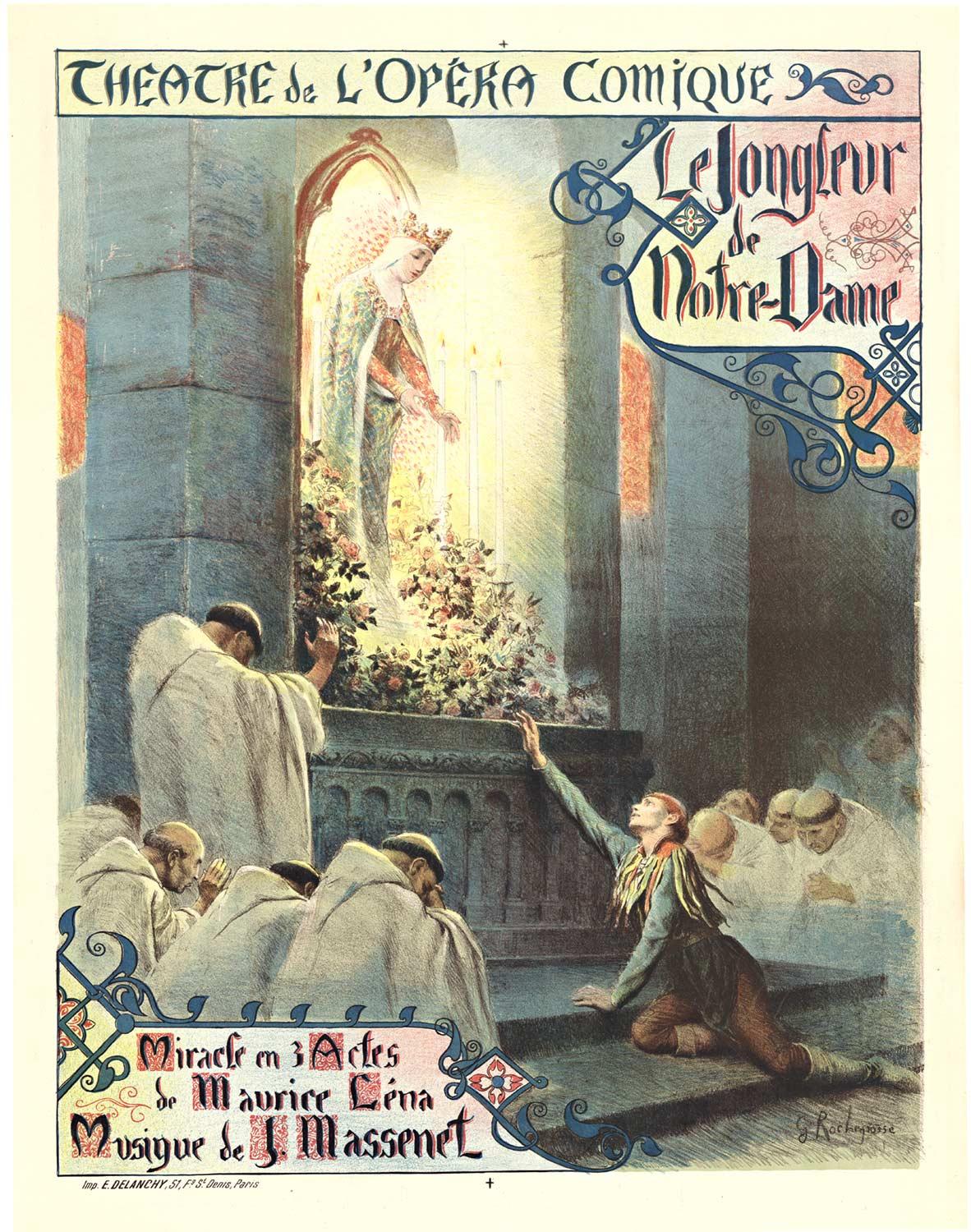 Georges Antoine Rochegrosse  Figurative Print – Originales Originalplakat „Le Jongleur de Notre-Dame“ aus dem Jahr 1904