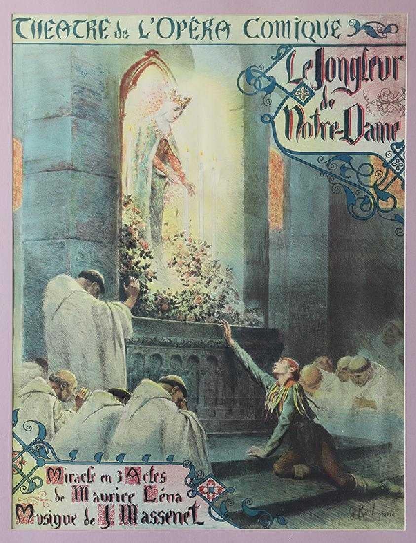 Poster by Georges Antoine Rochegrosse, for “Le Jongleur de Notre Dame” (1902), by Jules Massenet. Color lithograph signed lower right in print: G. Rochegrosse. Framed behind glass with passepartout., 1904.
Dimensions: 90 x 66 cm.
 