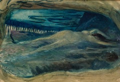 Late 19th Century French Symbolist oil painting, Odalisque by Rochegrosse, blue