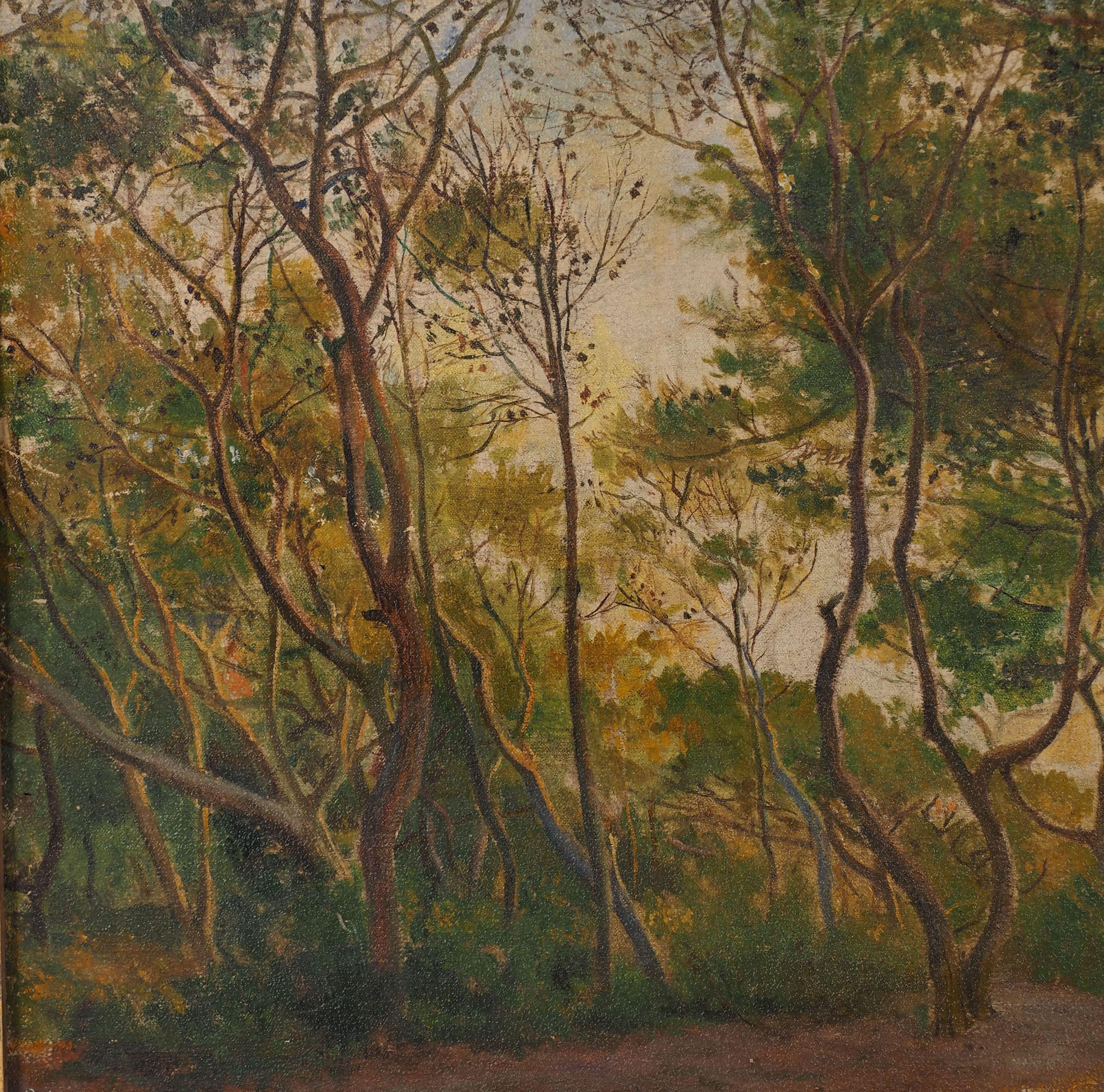 Primavera: Luminous Forrest - Olio originale su tela, firmato - Landscape Painting Marrone di Georges Antoine Rochegrosse