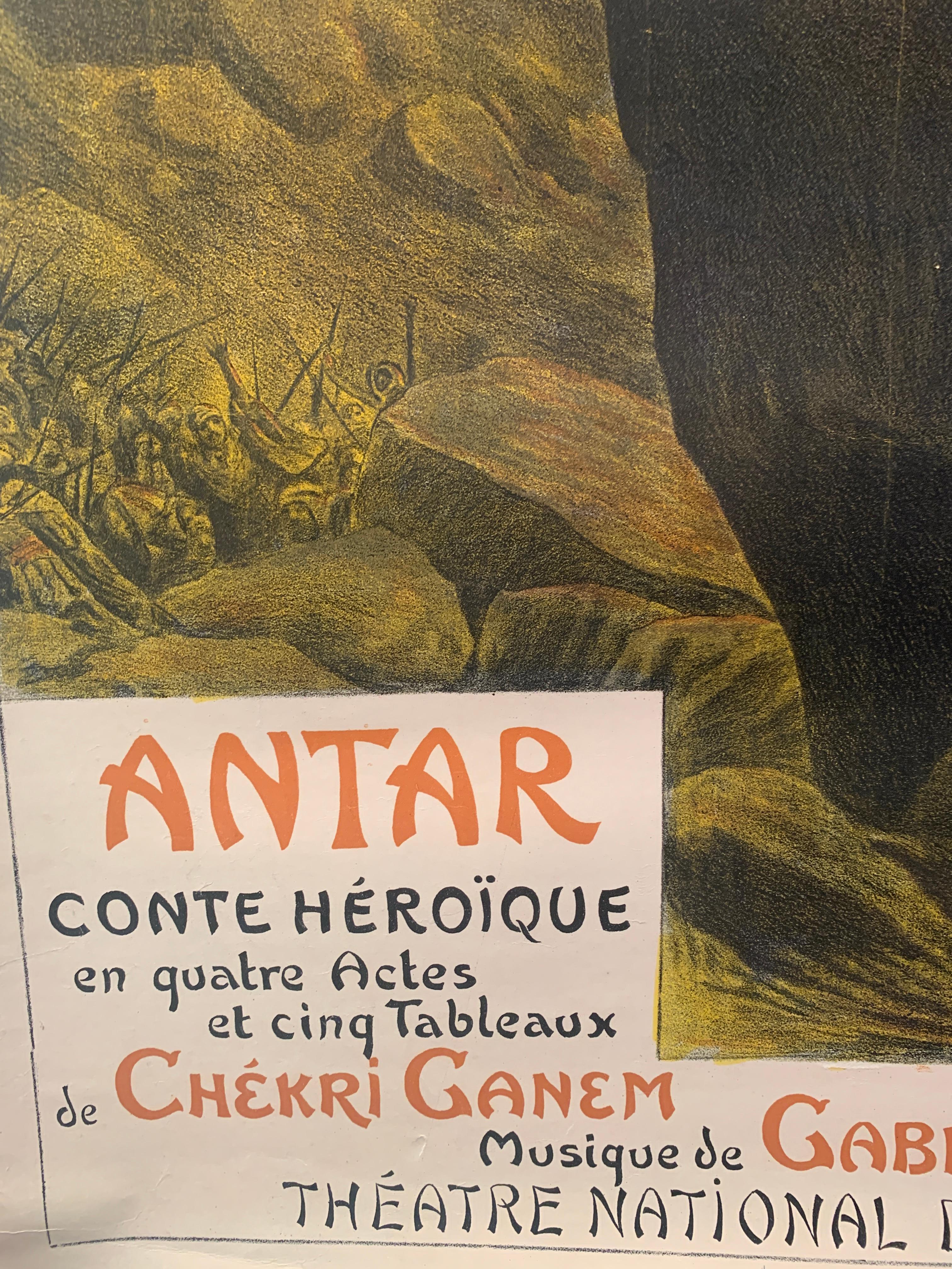 Originales antikes französisches Originalplakat „Antar“ von Georges Rochegrosse, Stein-Lithographie (Braun), Print, von Georges Antoine Rochegrosse