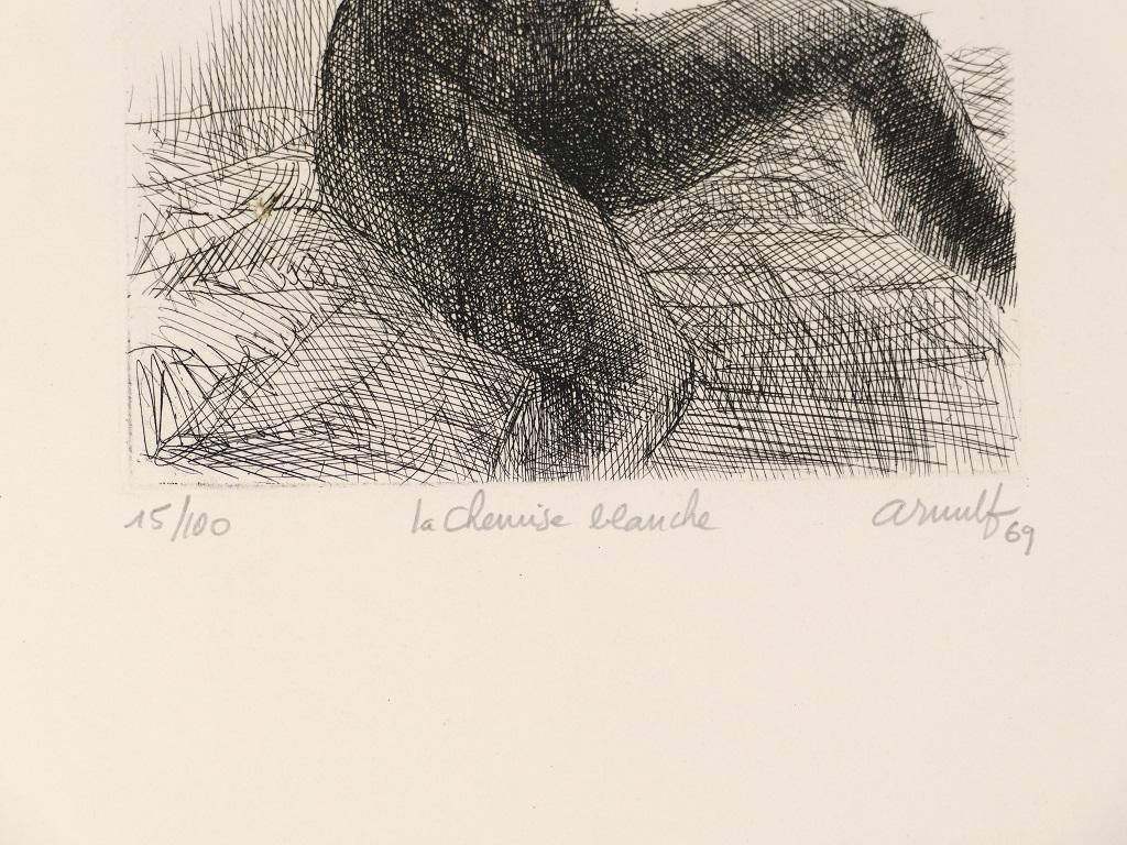 La Chemise Blanche - Acquaforte in bianco e nero di G. Arnulf - 1969 - Print di Georges Gaston Arnulf