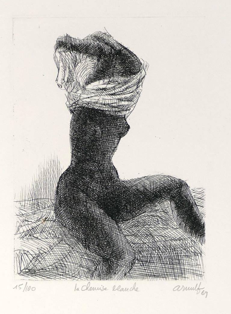 Figurative Print di Georges Gaston Arnulf - La Chemise Blanche - Acquaforte in bianco e nero di G. Arnulf - 1969