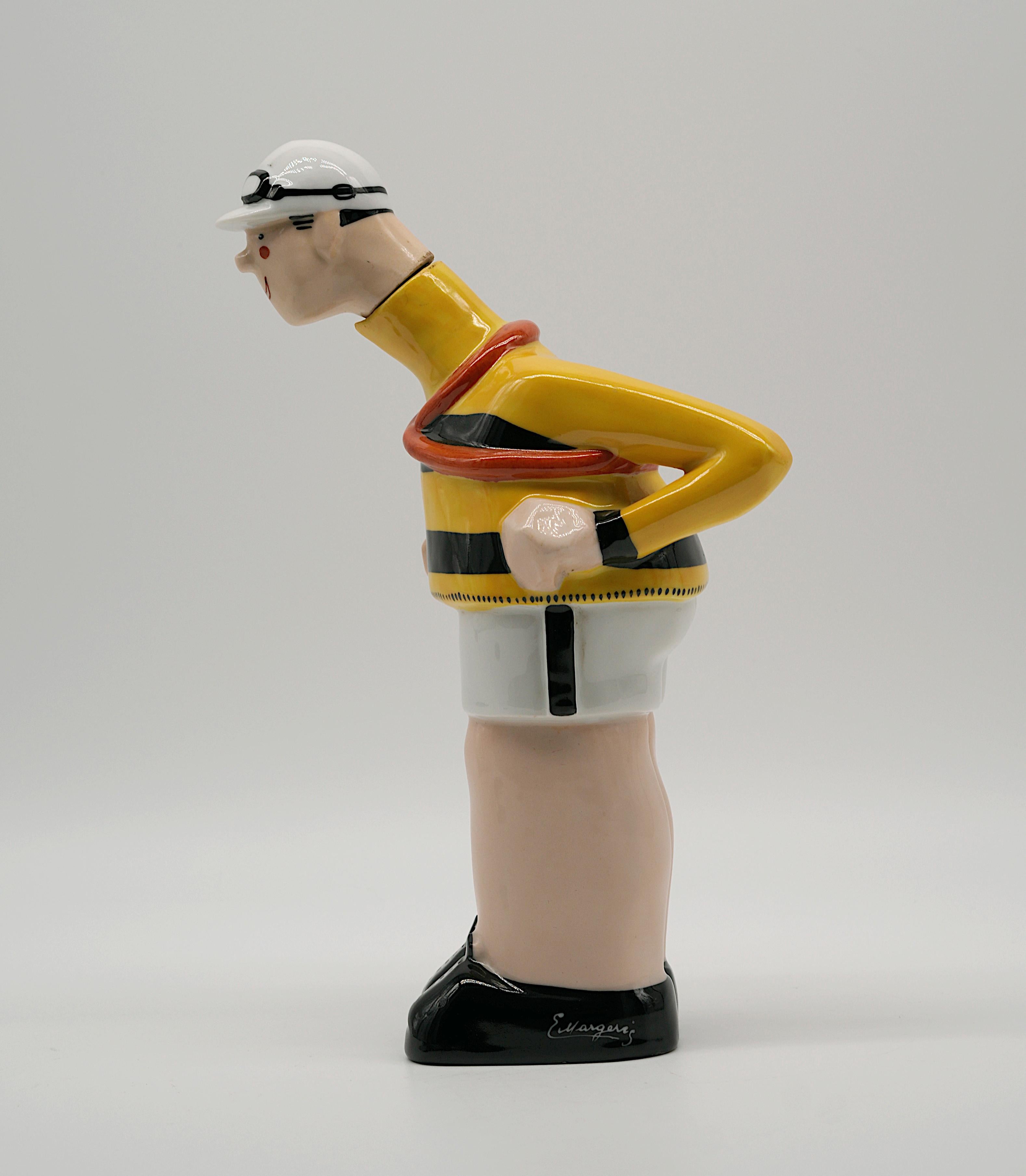 Georges Bastard Bottiglia in porcellana Art Deco Cyclist 1924, Olimpiadi di Parigi In condizioni ottime in vendita a Saint-Amans-des-Cots, FR