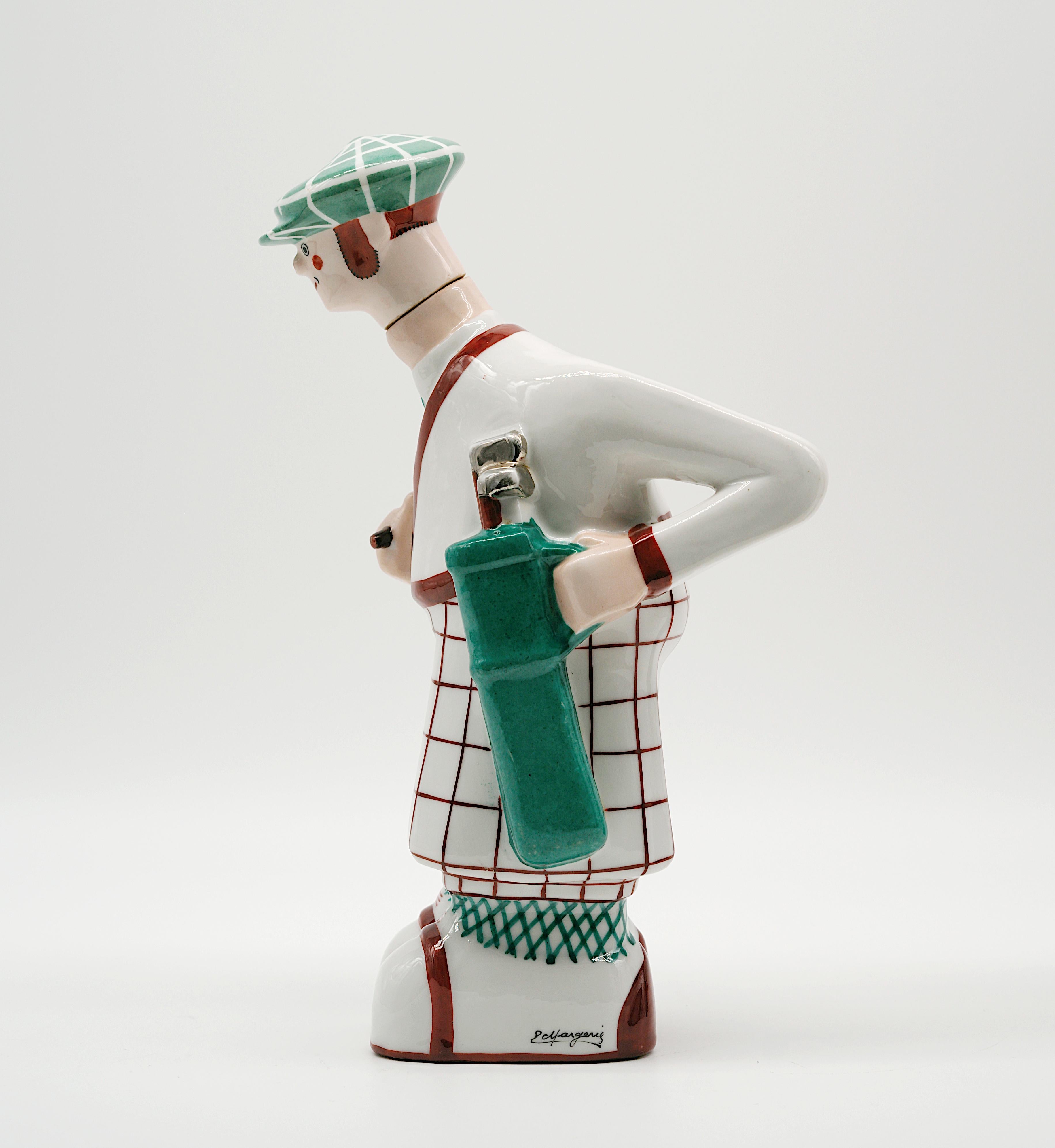 Georges Art Decó BASTARD Botella de porcelana de golfista Ca.1924, Juegos Olímpicos de París en Excelente estado para la venta en Saint-Amans-des-Cots, FR