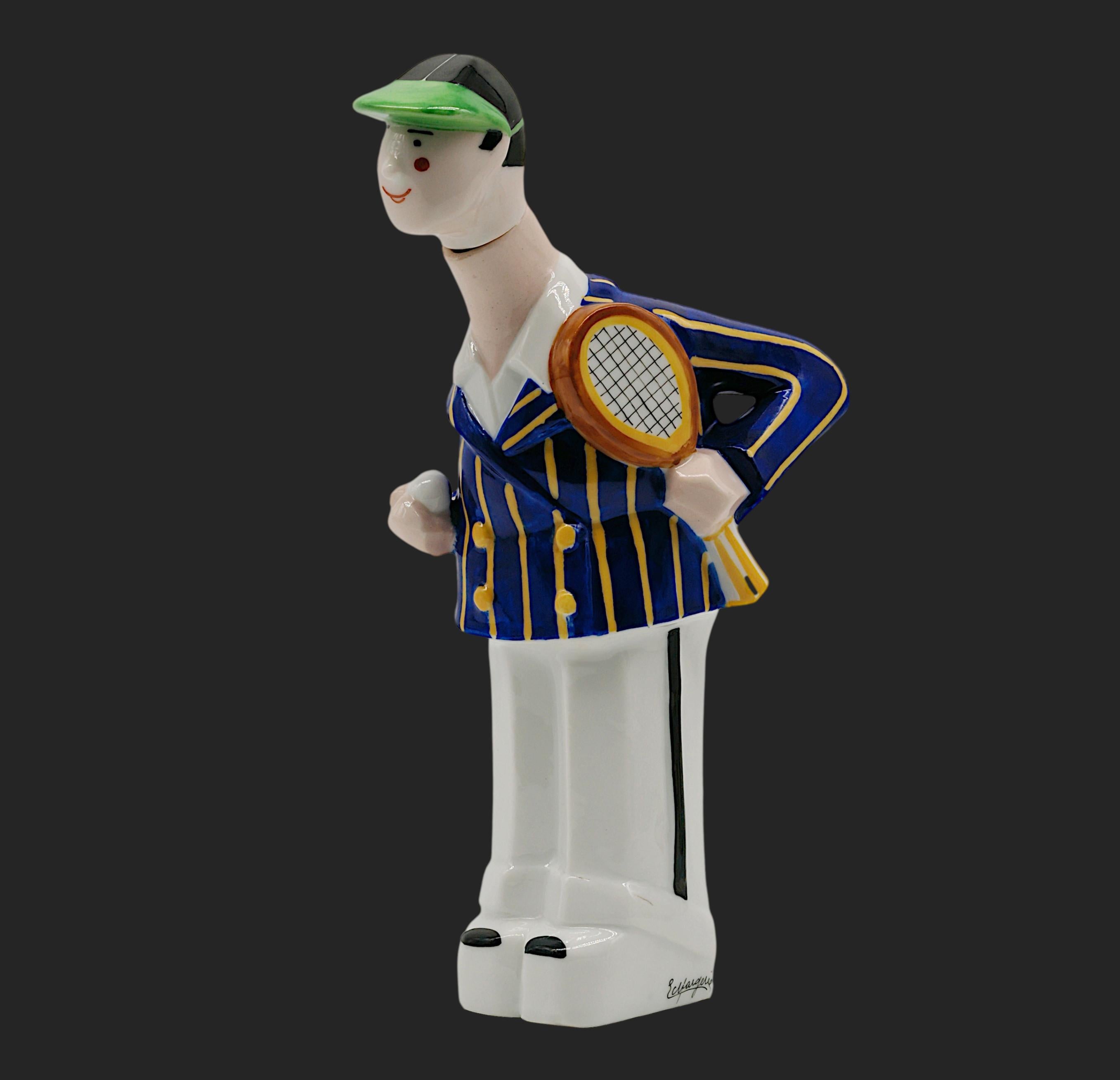 Georges BASTARD Art Deco Tennisman Porcelain Bottle 1924, Paris Olympic Games For Sale 7