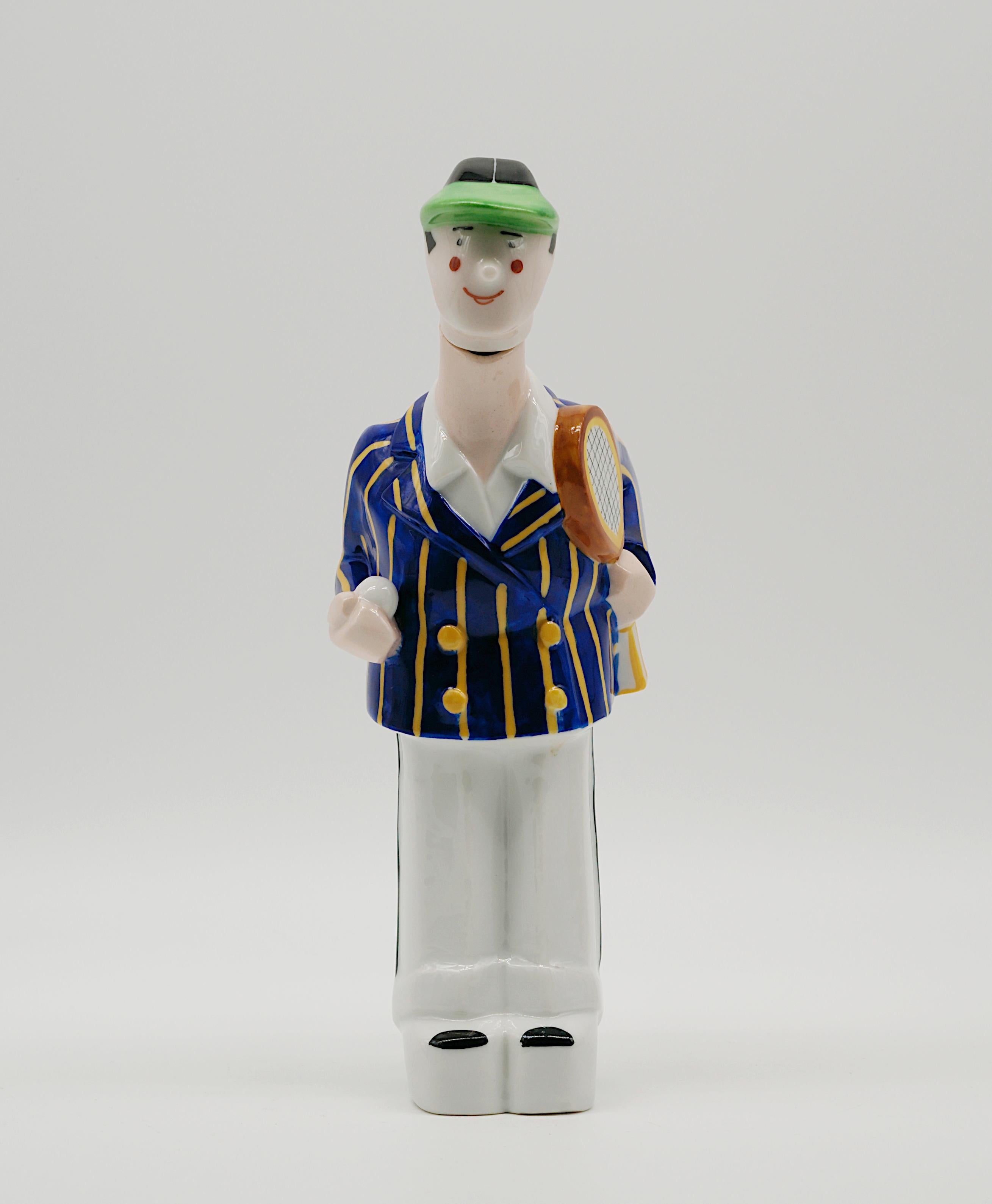 Georges BASTARD Art Deco Tennisman Porcelain Bottle 1924, Paris Olympic Games In Excellent Condition For Sale In Saint-Amans-des-Cots, FR